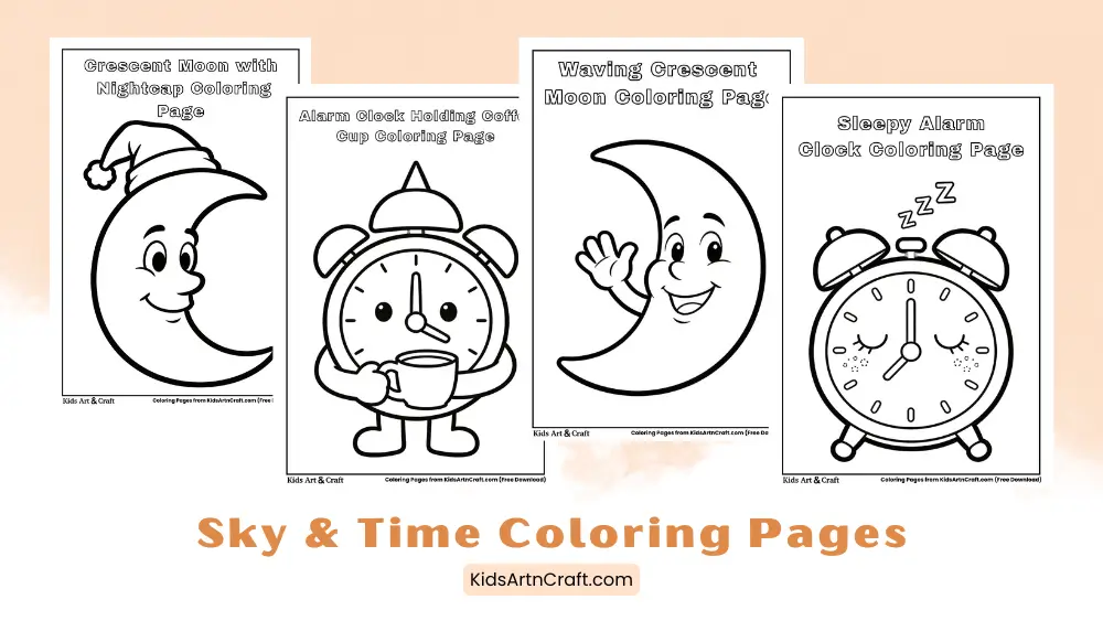 Sky & Time (Easy Draw) Coloring Pages for Kids