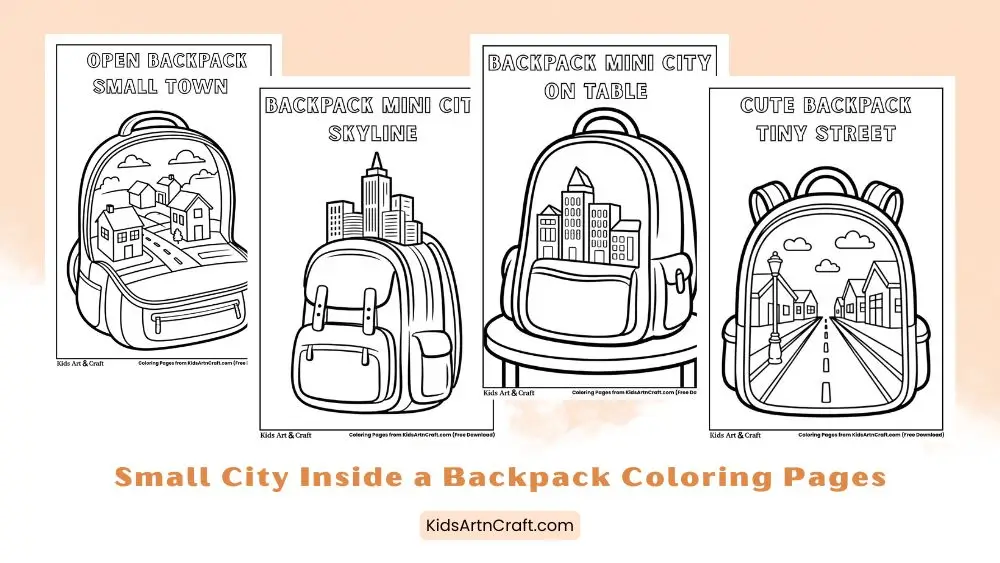 Small City Inside a Backpack Coloring Pages for Kids