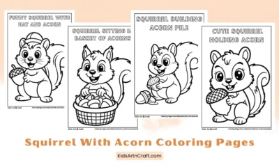 Free Squirrel with Acorn Coloring Pages for Kids Printable