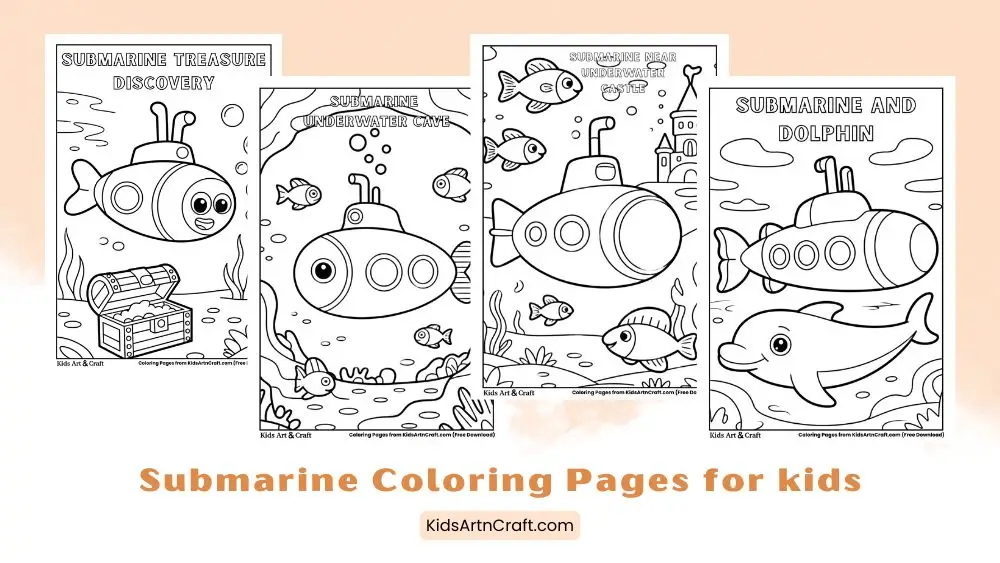 Simple Submarine Coloring Pages for Kids