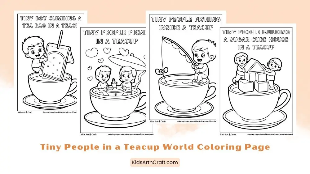 Tiny People in a Teacup World Coloring Pages for Kids