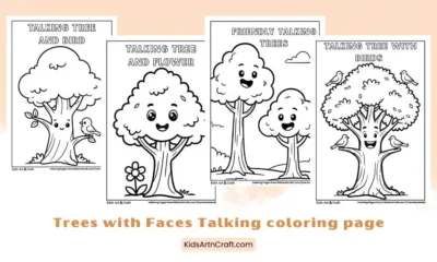 Trees with Faces Talking Coloring Pages for Kids
