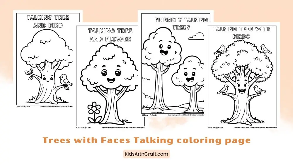 Trees with Faces Talking Coloring Pages for Kids