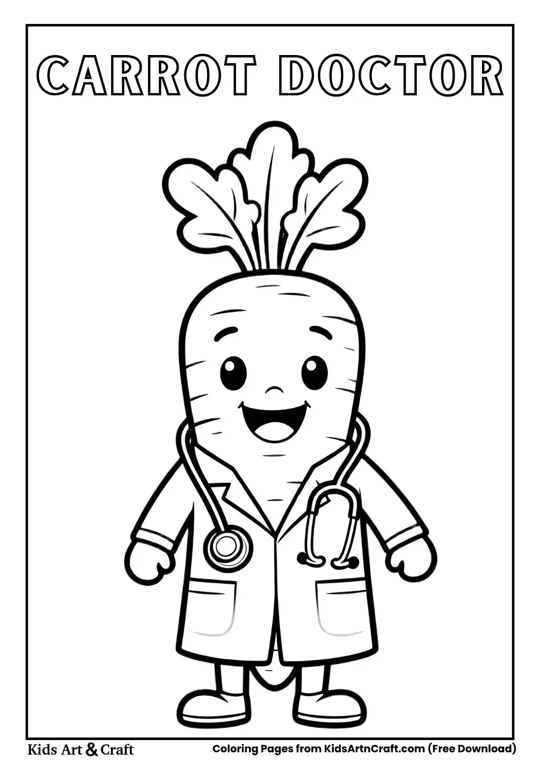 carrot dressed as doctor coloring page for kids