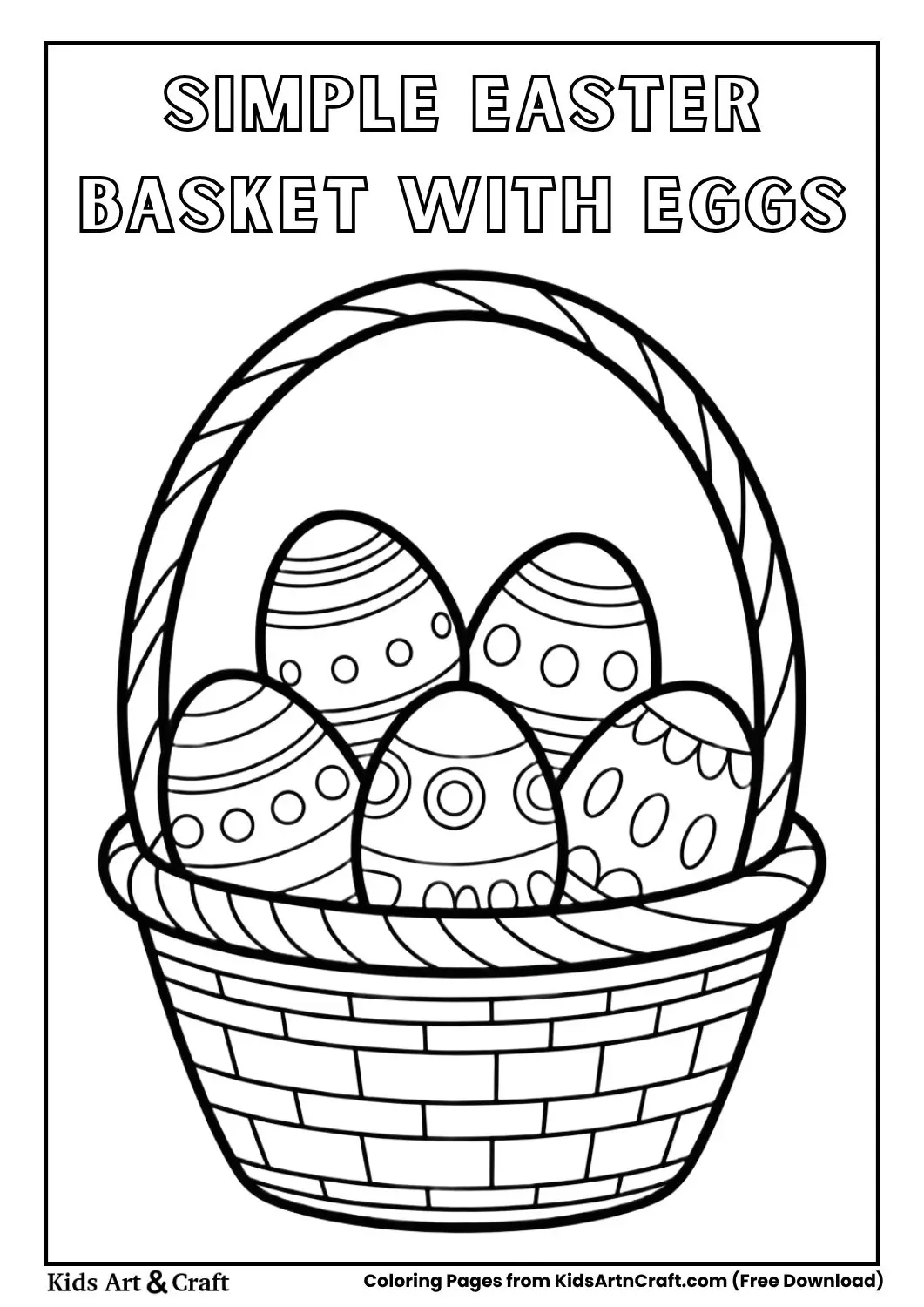 Simple Easter basket filled with decorated eggs coloring page