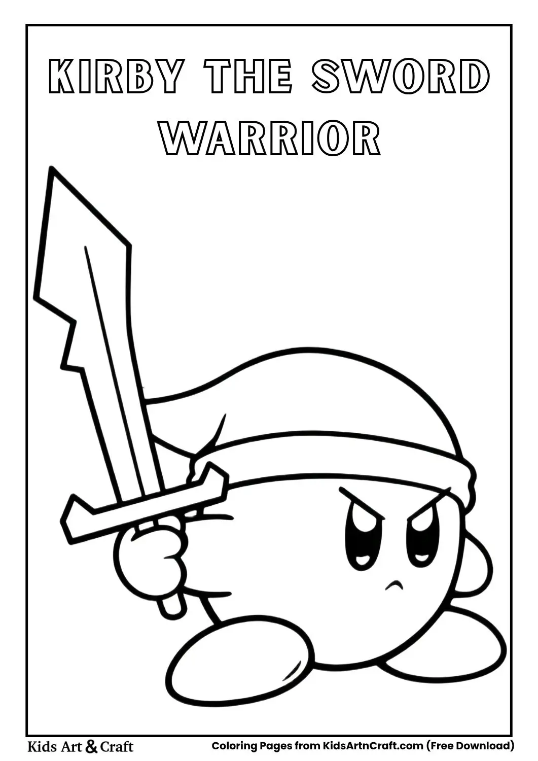 Kirby wearing a hat and holding a sword with a determined expression