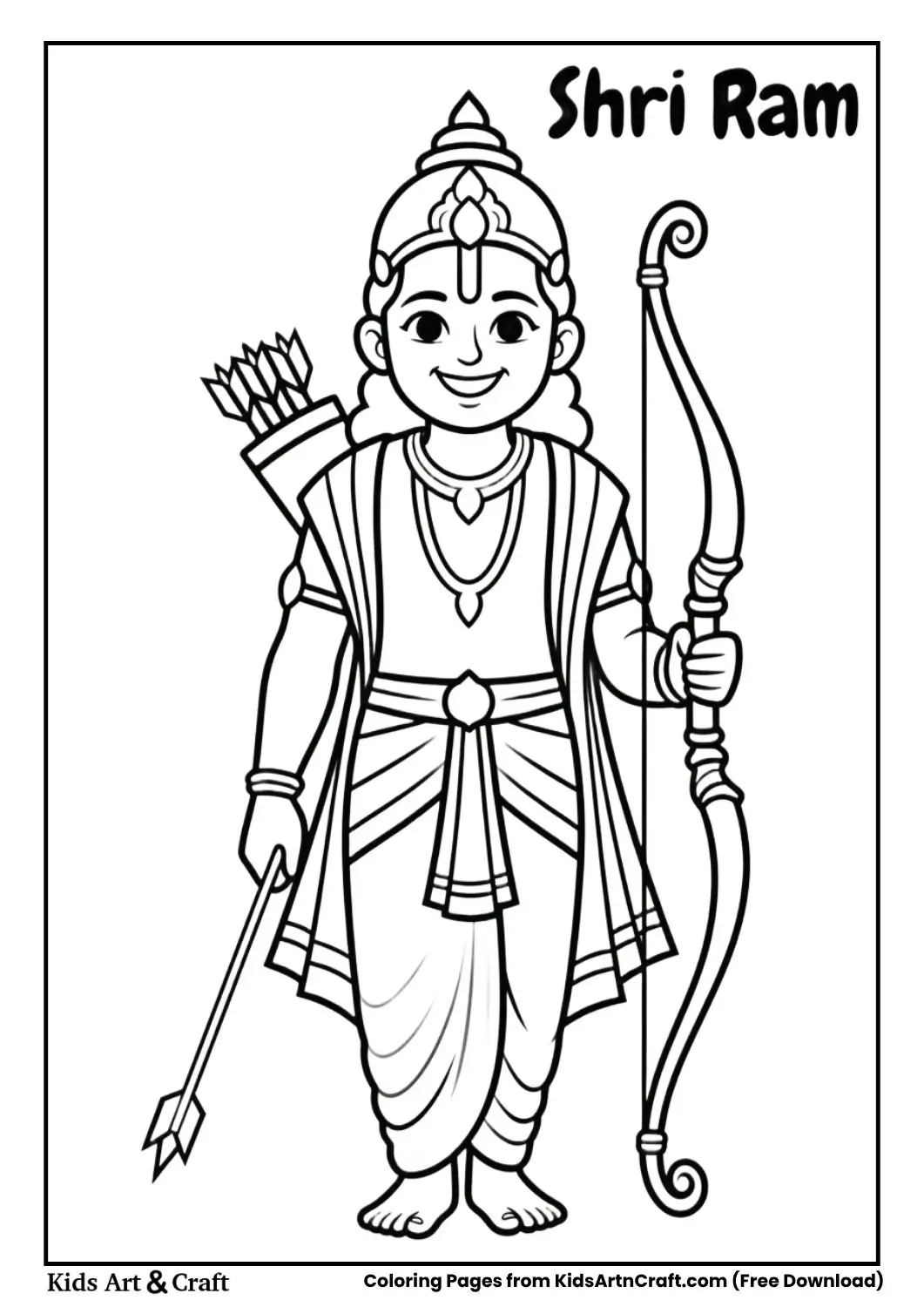 Lord Rama coloring page with bow and arrow for kids