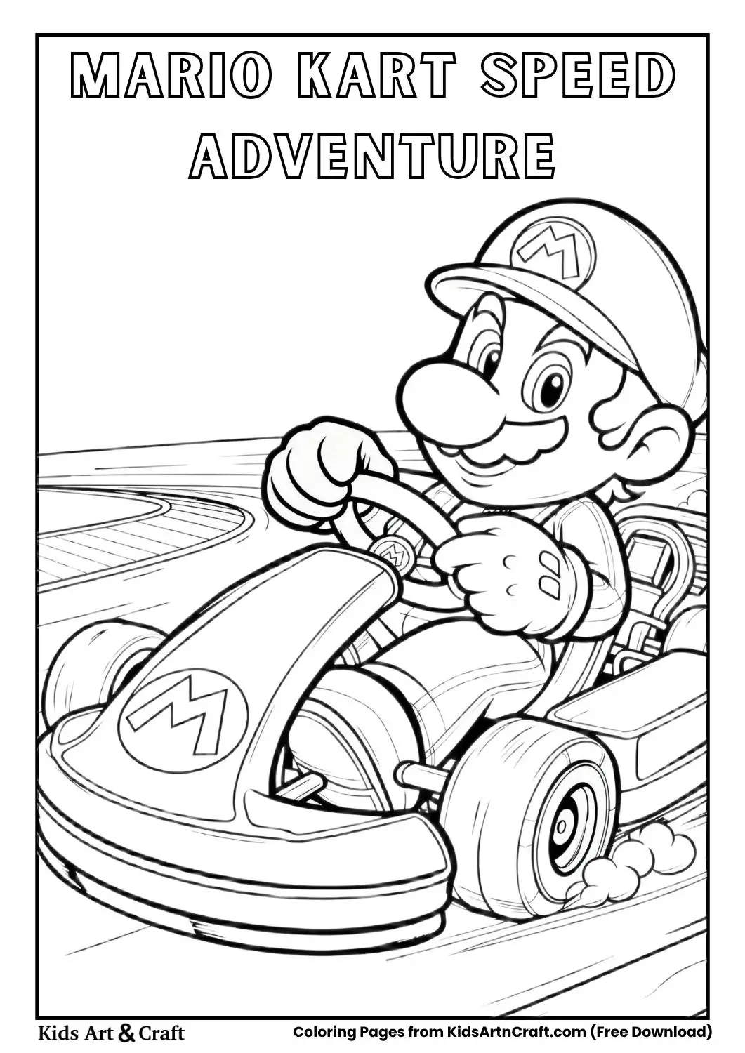 Mario driving a go-kart on a race track in black and white