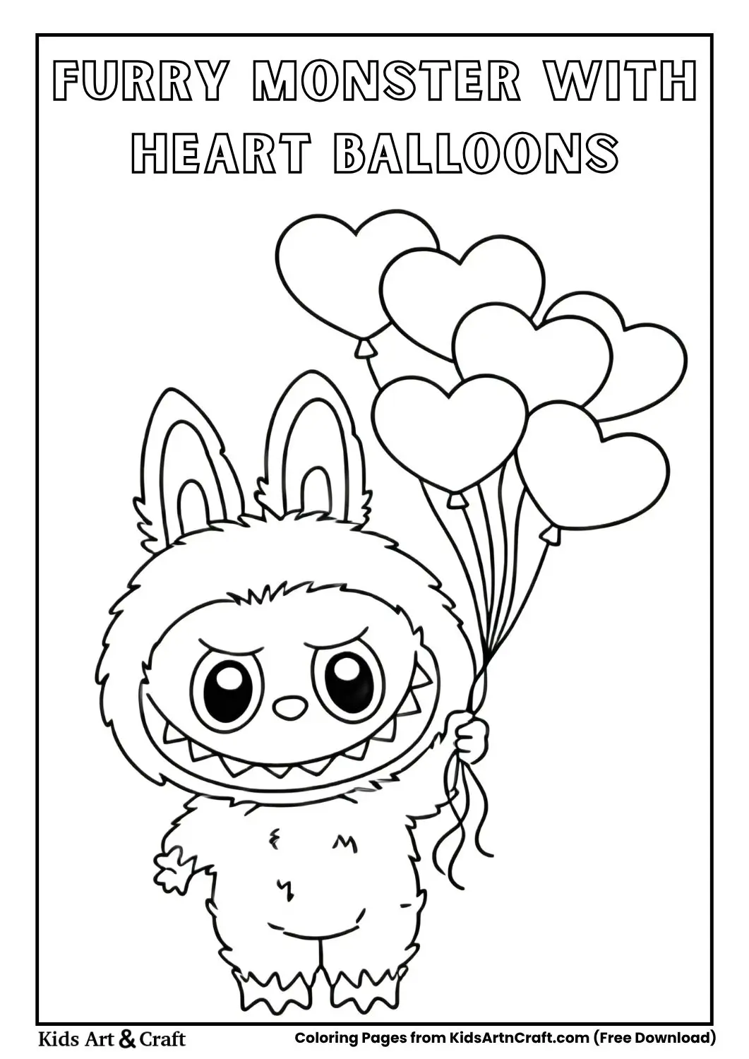 Furry Monster with Heart Balloons