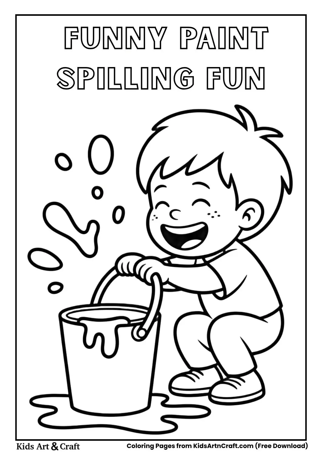 Kid accidentally spilling paint on the floor black and white coloring page