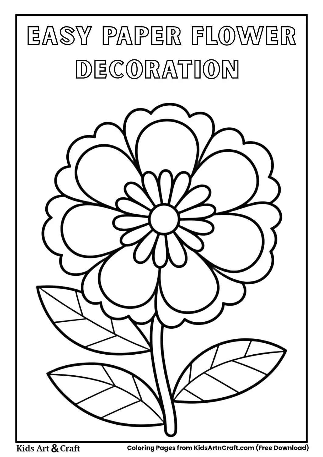 simple paper flower decoration coloring page with bold outlines for kids