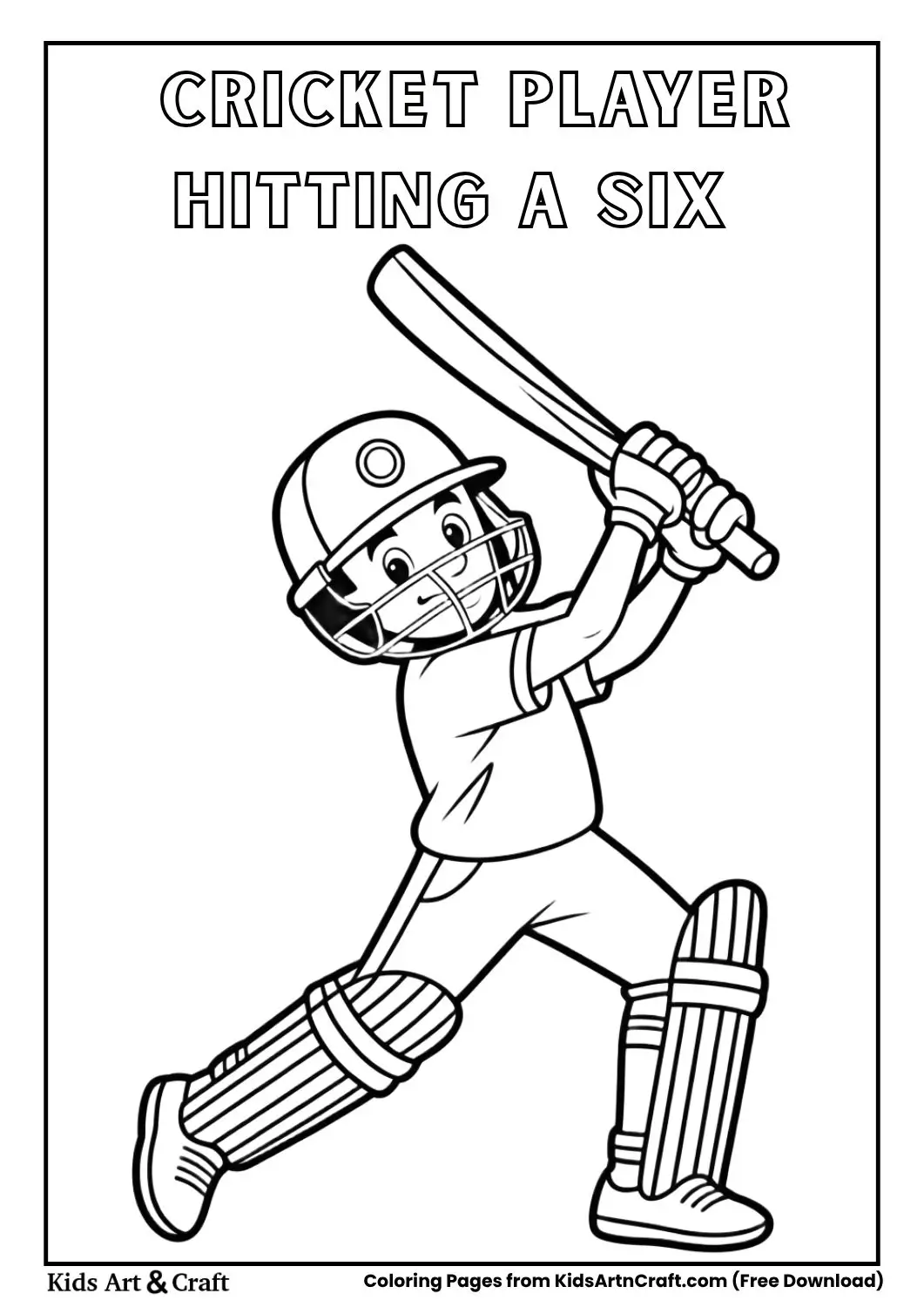 simple cricket player hitting six coloring page for kids