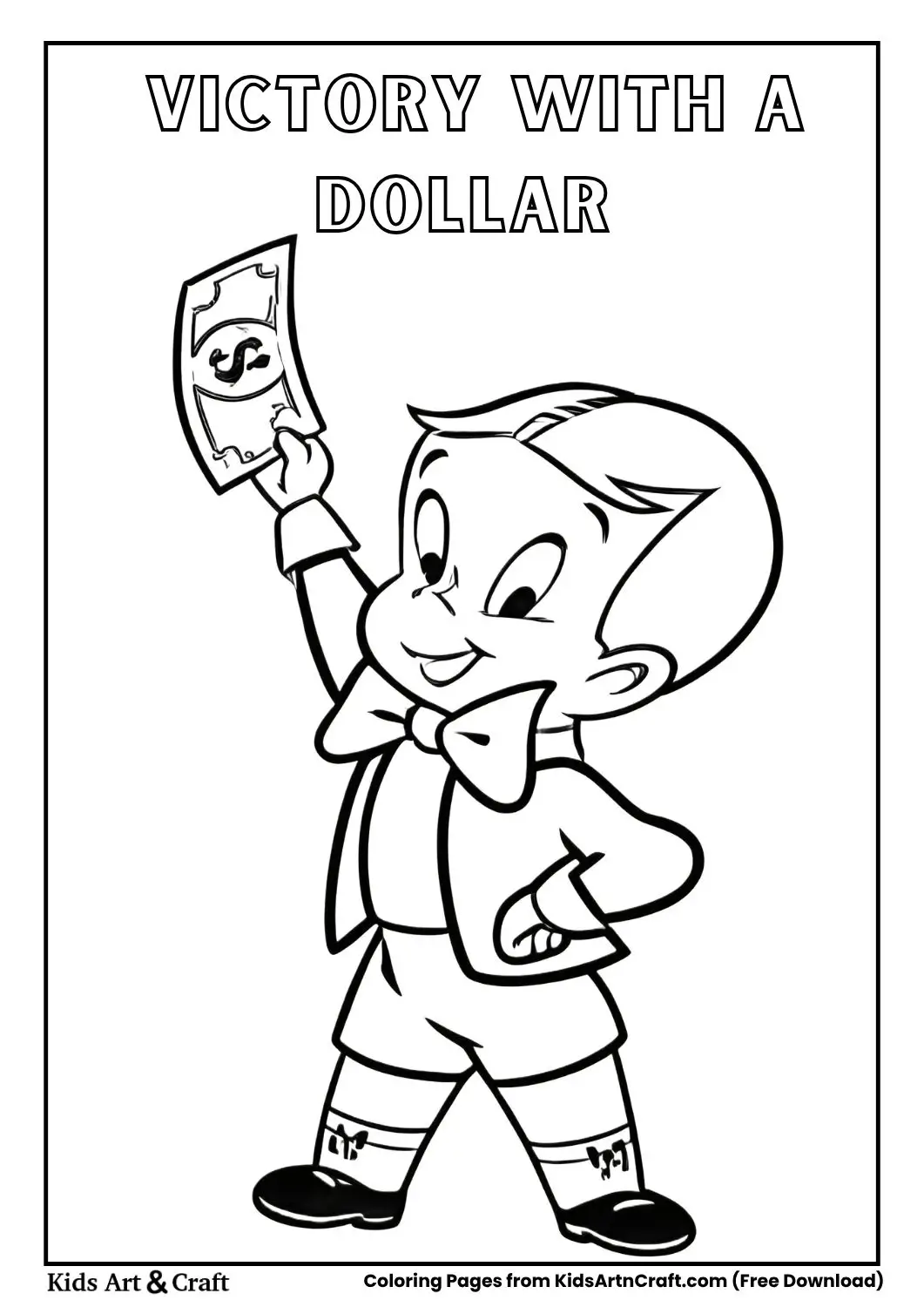 Boy raising dollar bill in the air