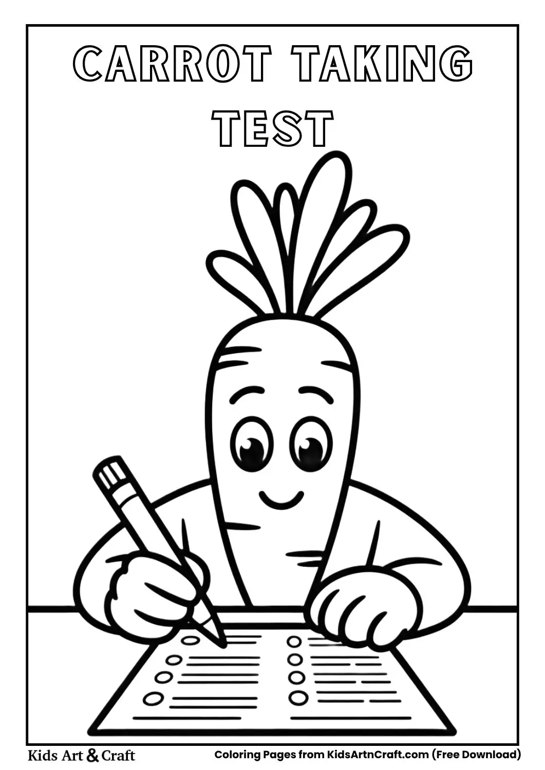 carrot taking test at desk coloring page