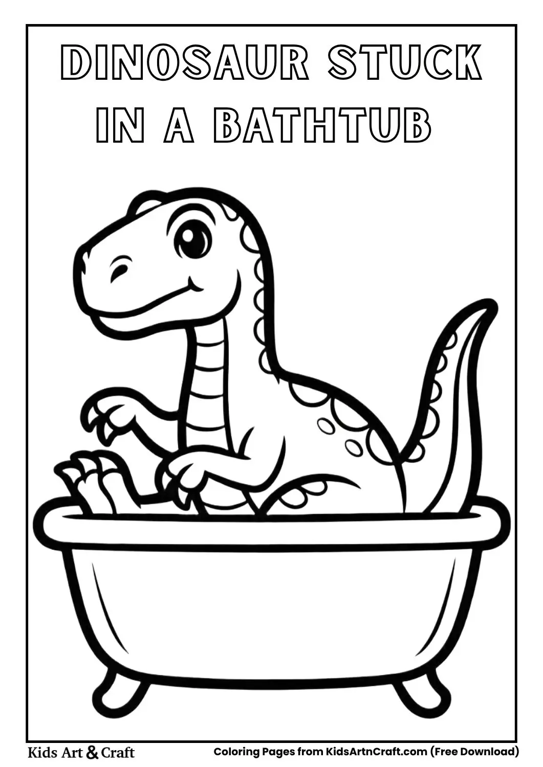 Big dinosaur stuck in small bathtub coloring page