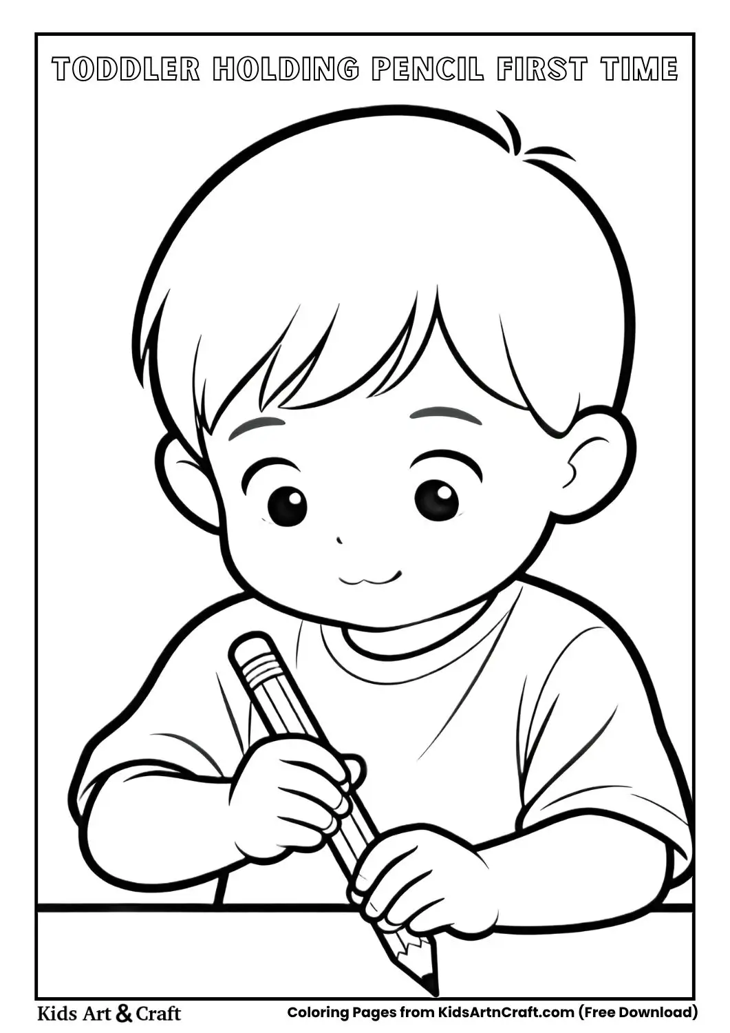 toddler holding pencil first time coloring page for kids