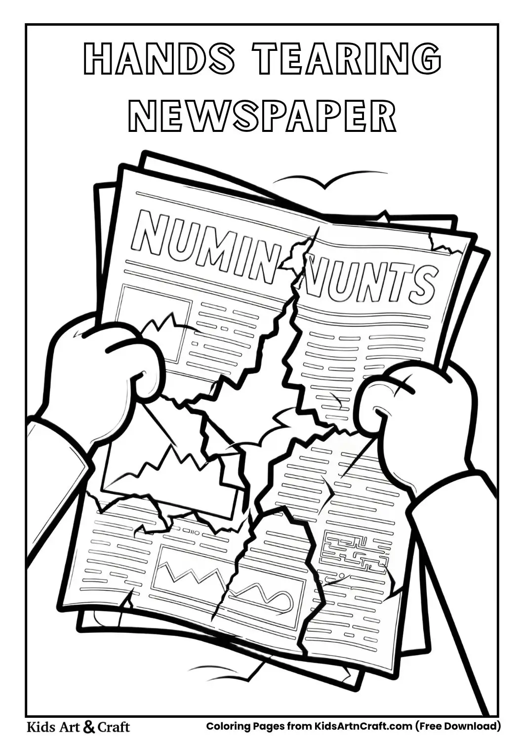 Cartoon hands tearing newspaper coloring page