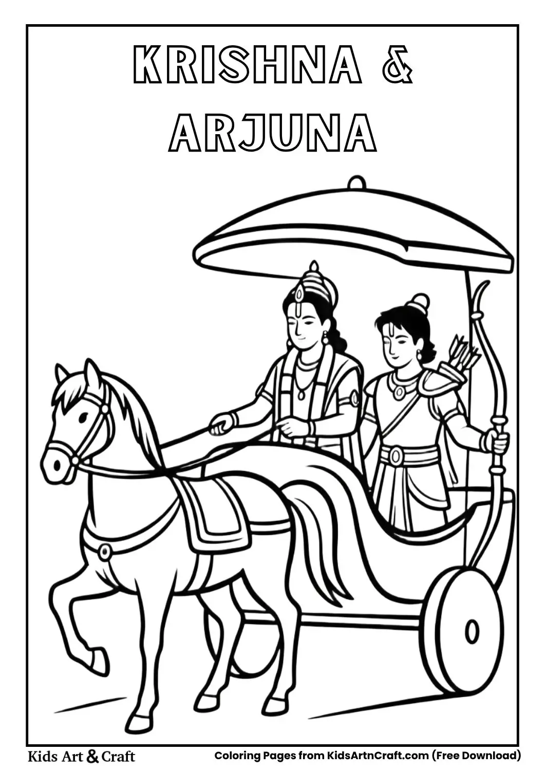 krishna guiding arjuna chariot coloring page