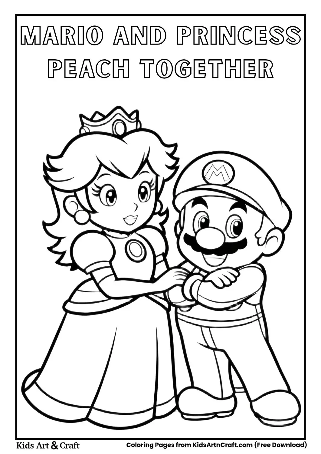 Mario and Princess Peach standing together in a friendly pose