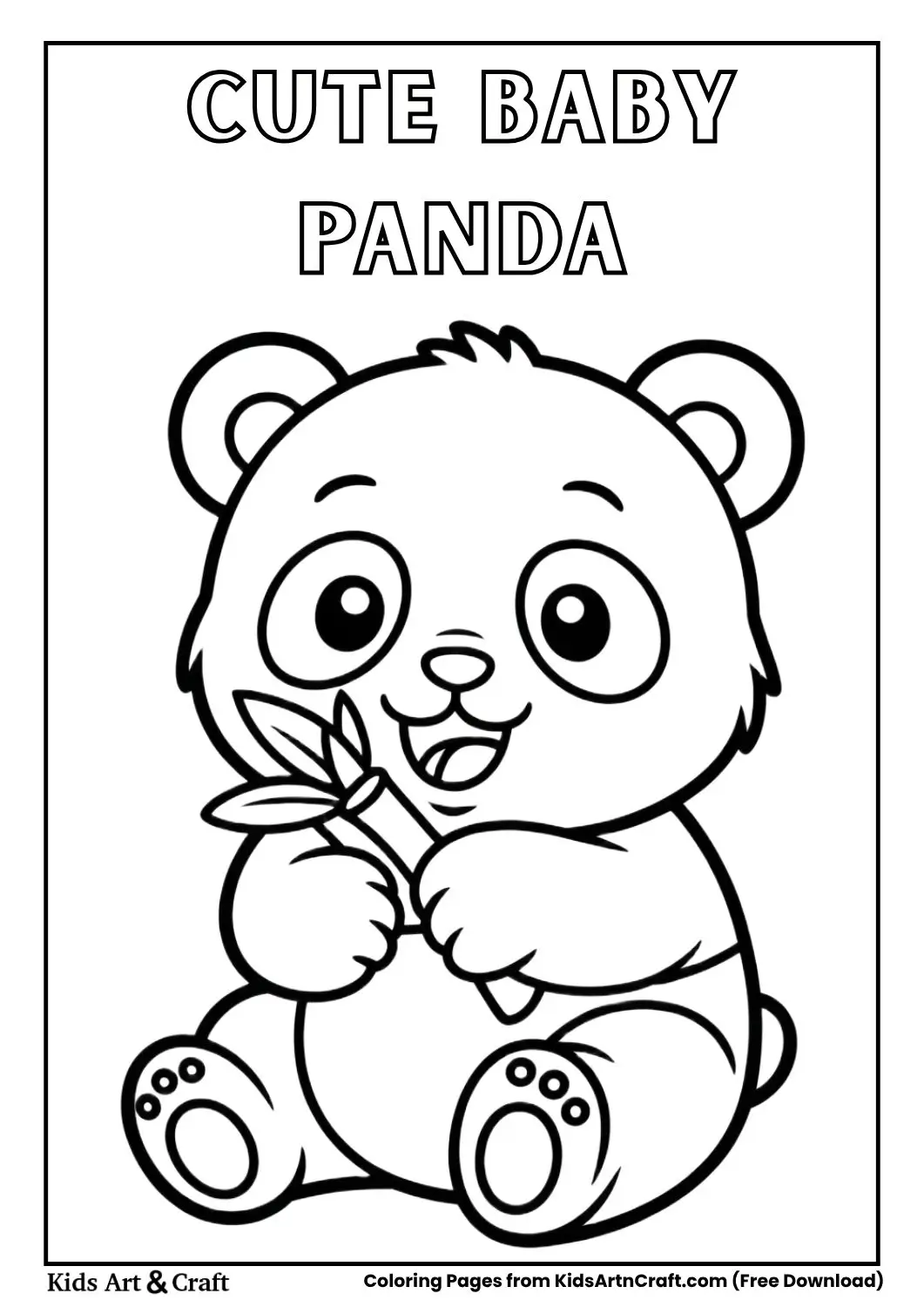 baby panda eating bamboo kawaii coloring page outline