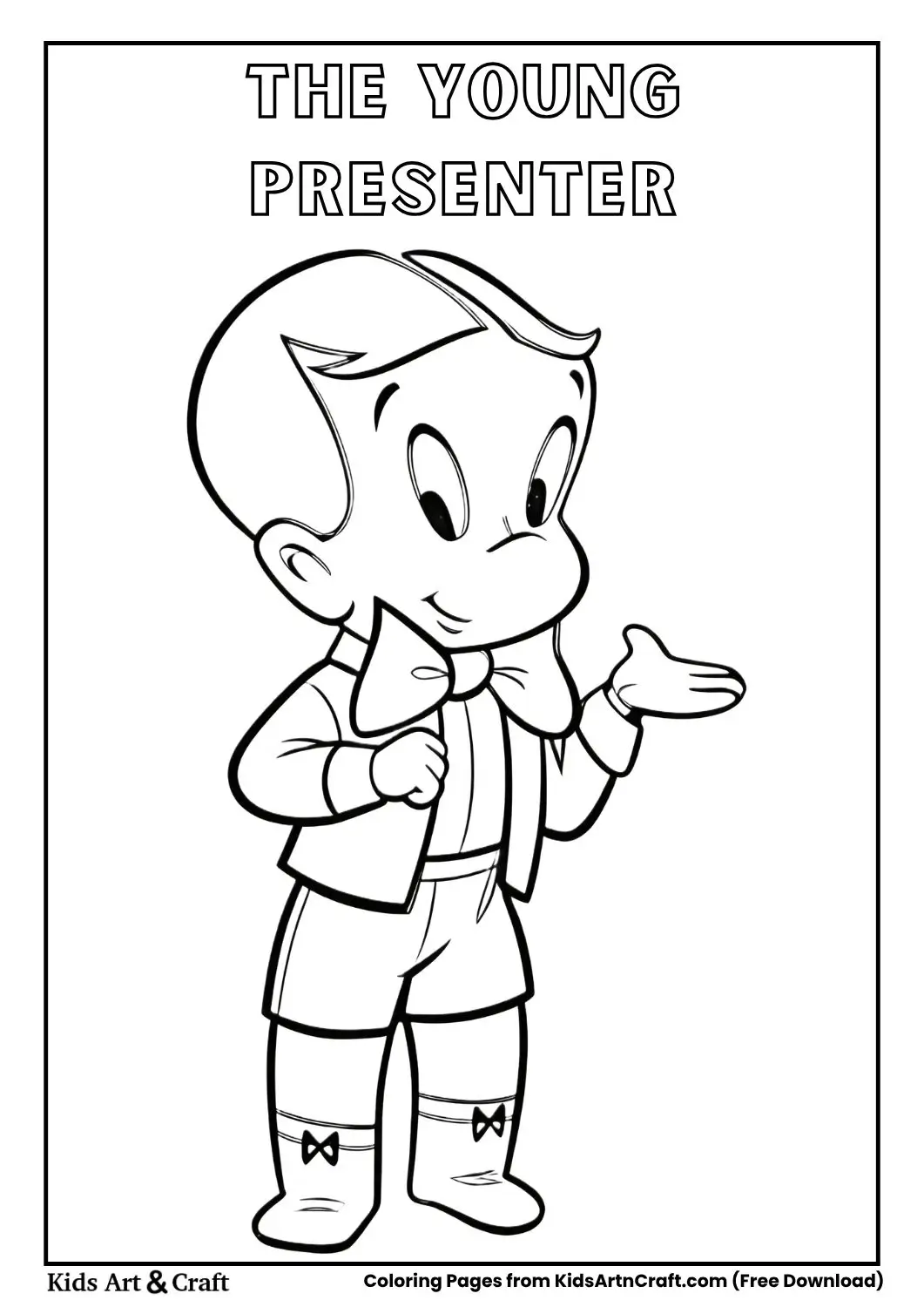 Boy standing with arm extended presenting something