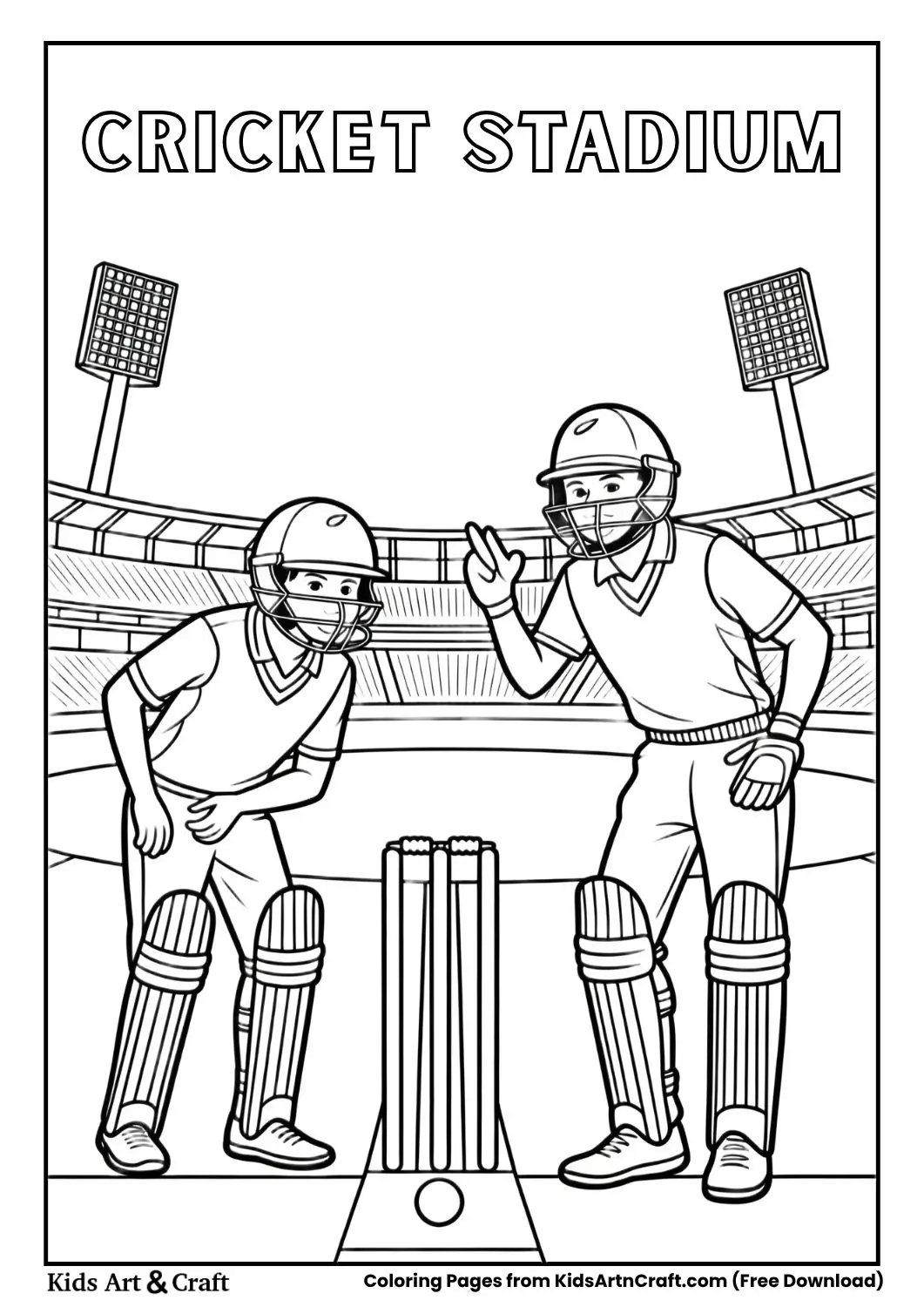 simple cricket stadium coloring page for kids