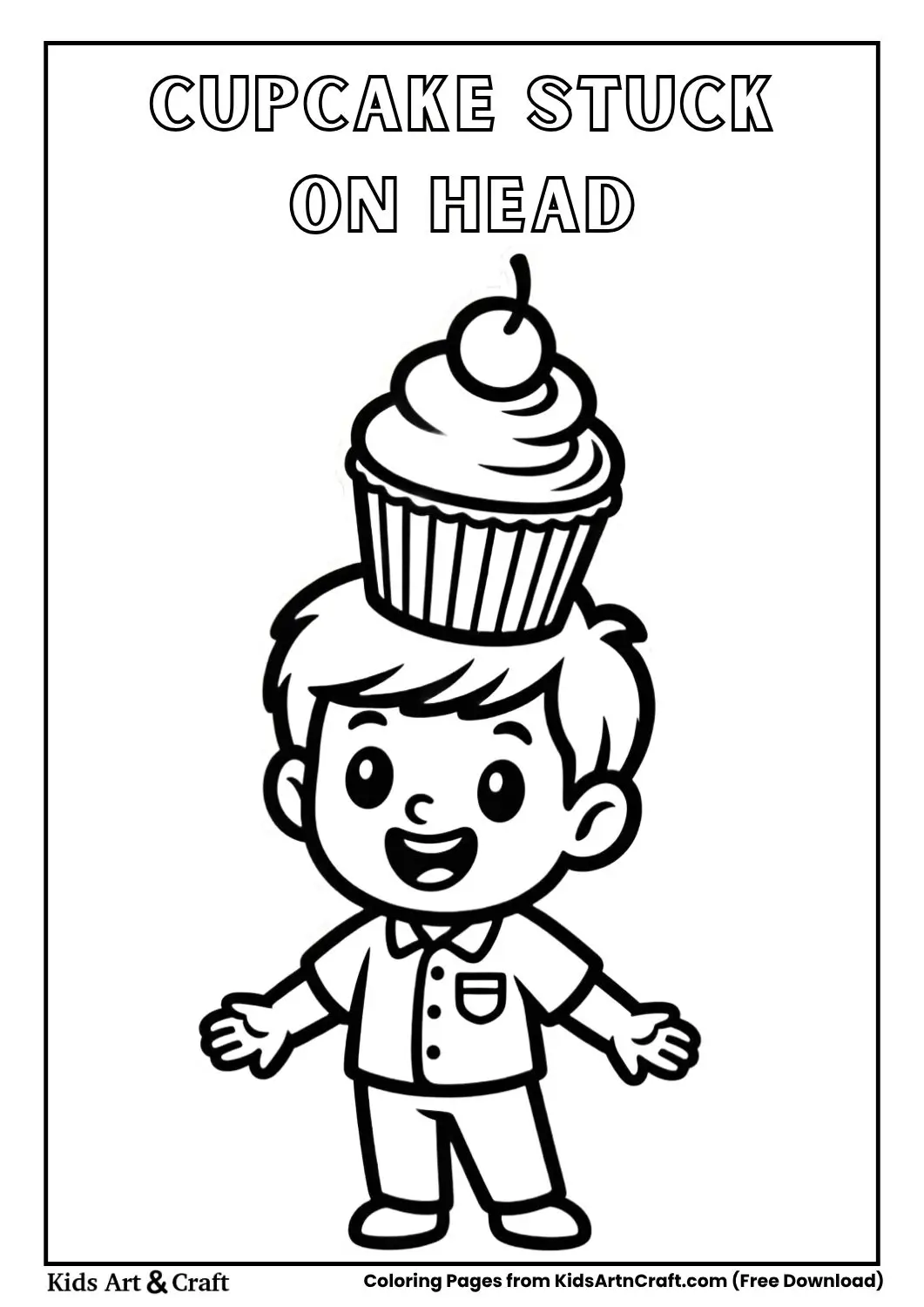 Cartoon cupcake worn like hat coloring page