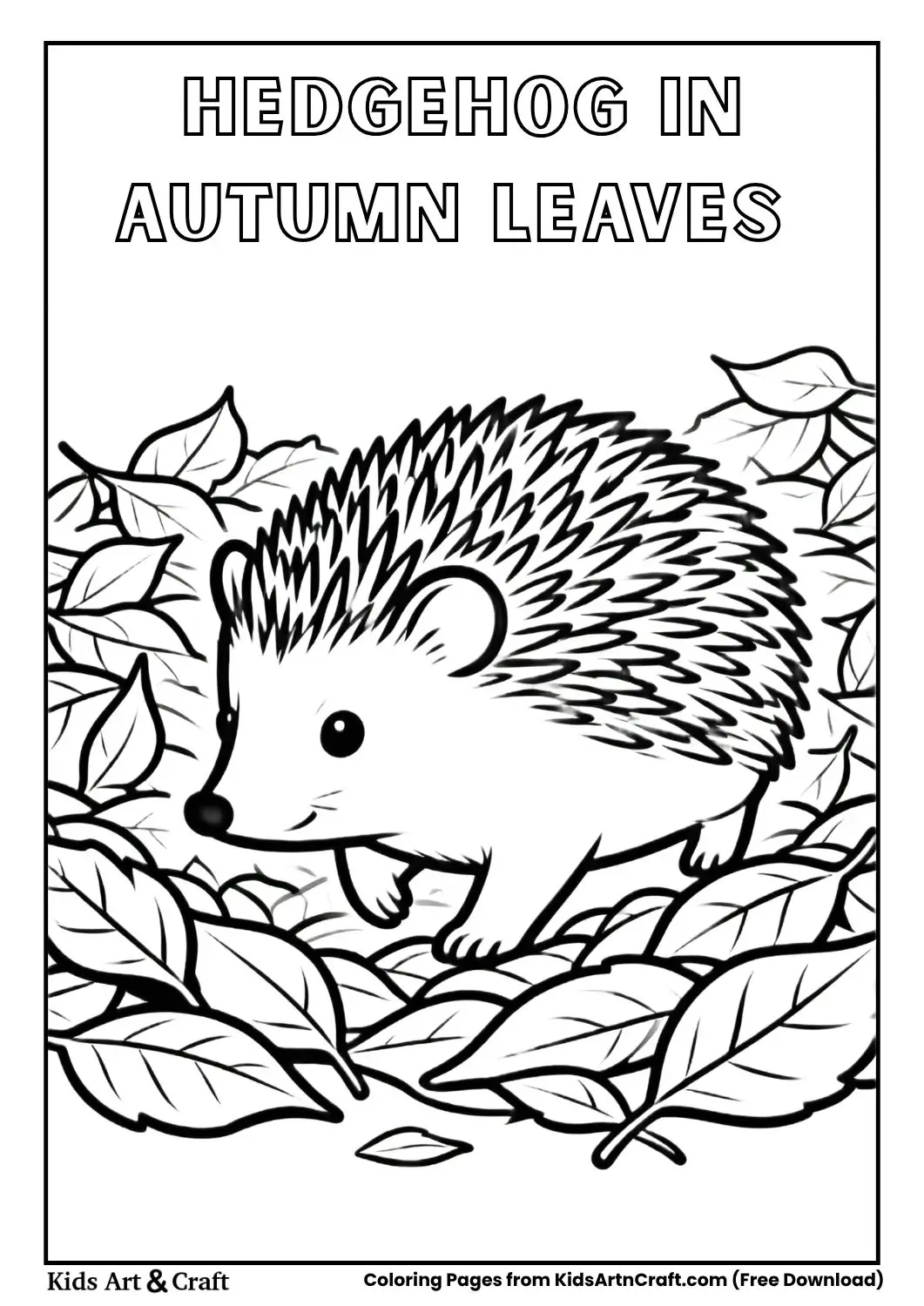Hedgehog walking in leaves coloring page