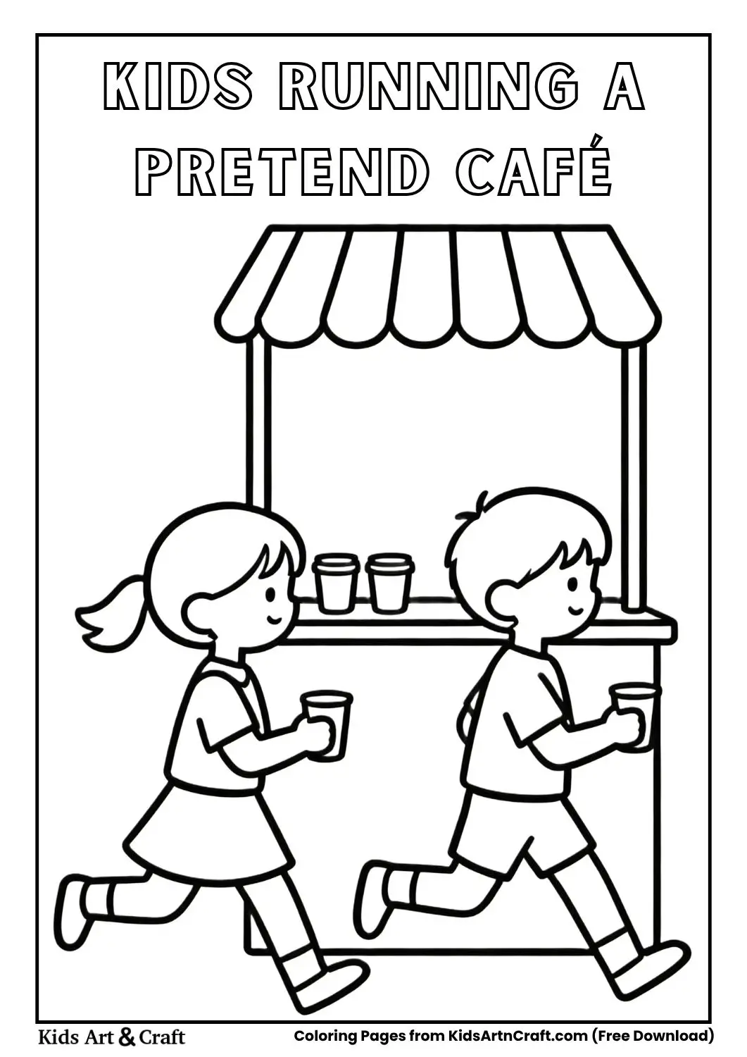 kids playing cafe stand coloring page