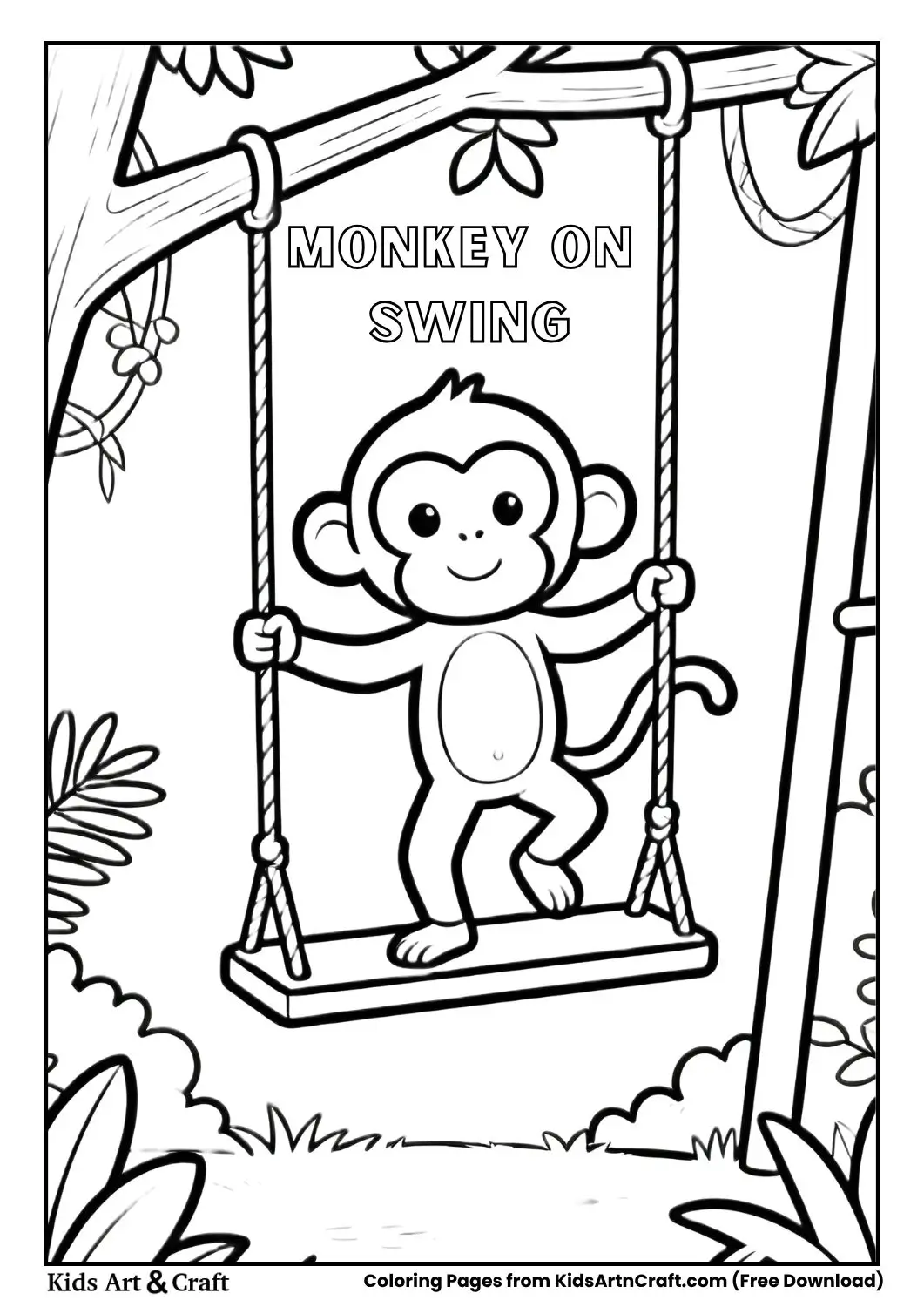 Monkey balancing on a swing in a jungle playground