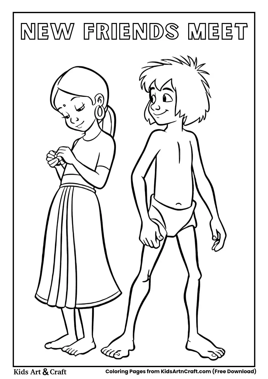 Boy and girl standing side by side in simple line drawing