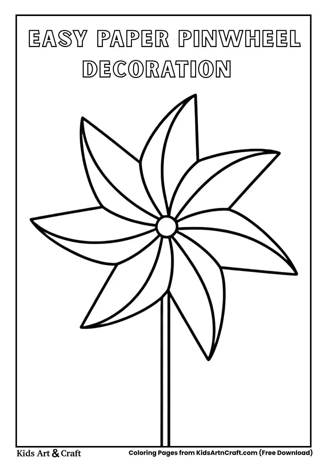 paper pinwheel decoration coloring page with simple triangular blades