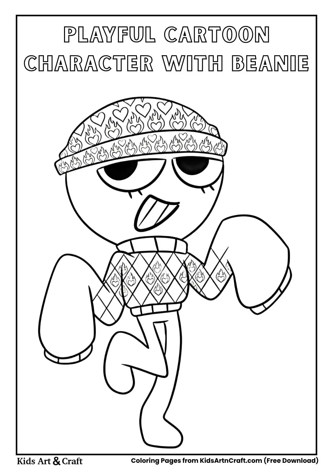 cartoon character wearing beanie standing on one leg