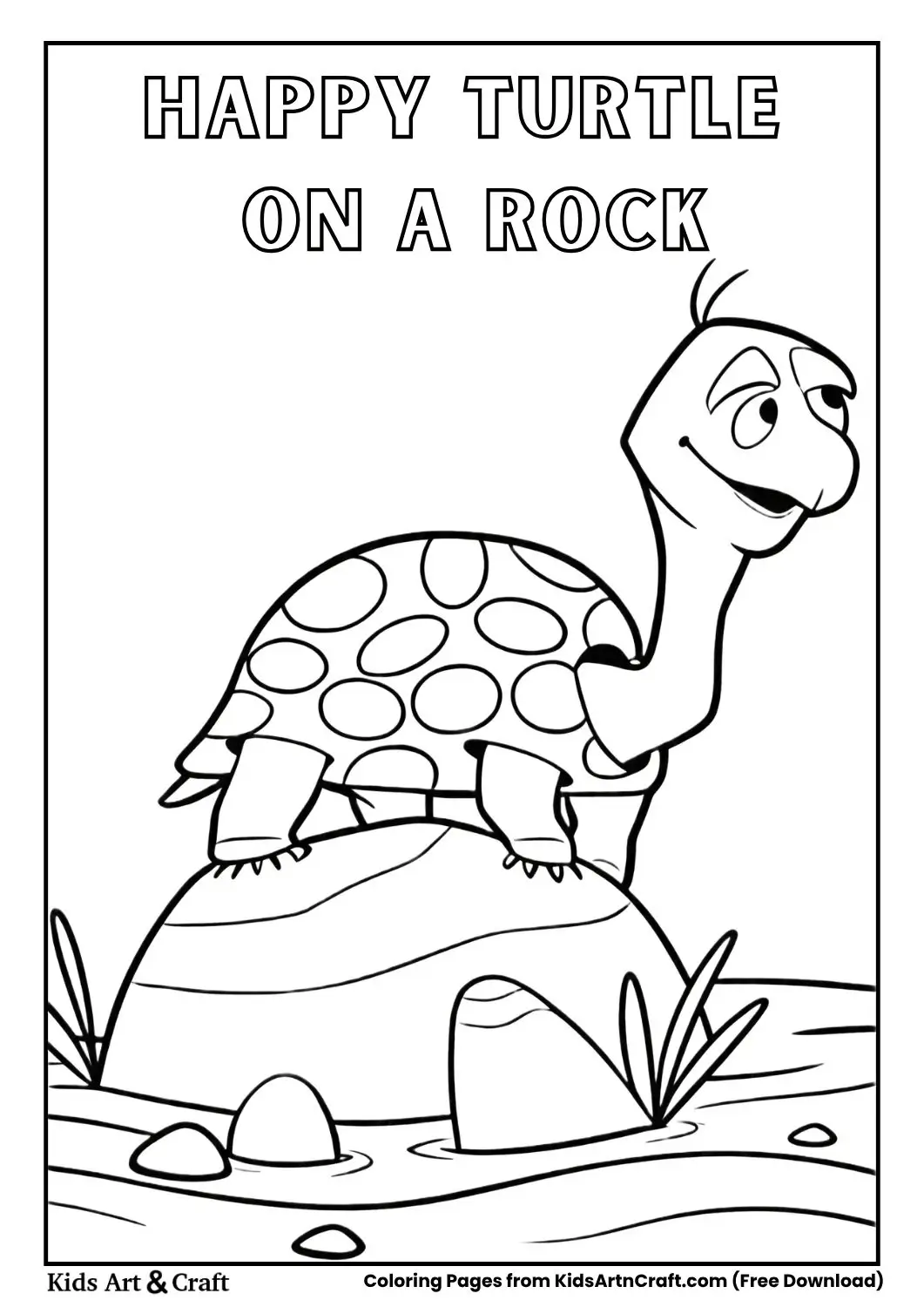 Cartoon turtle standing on rock in water