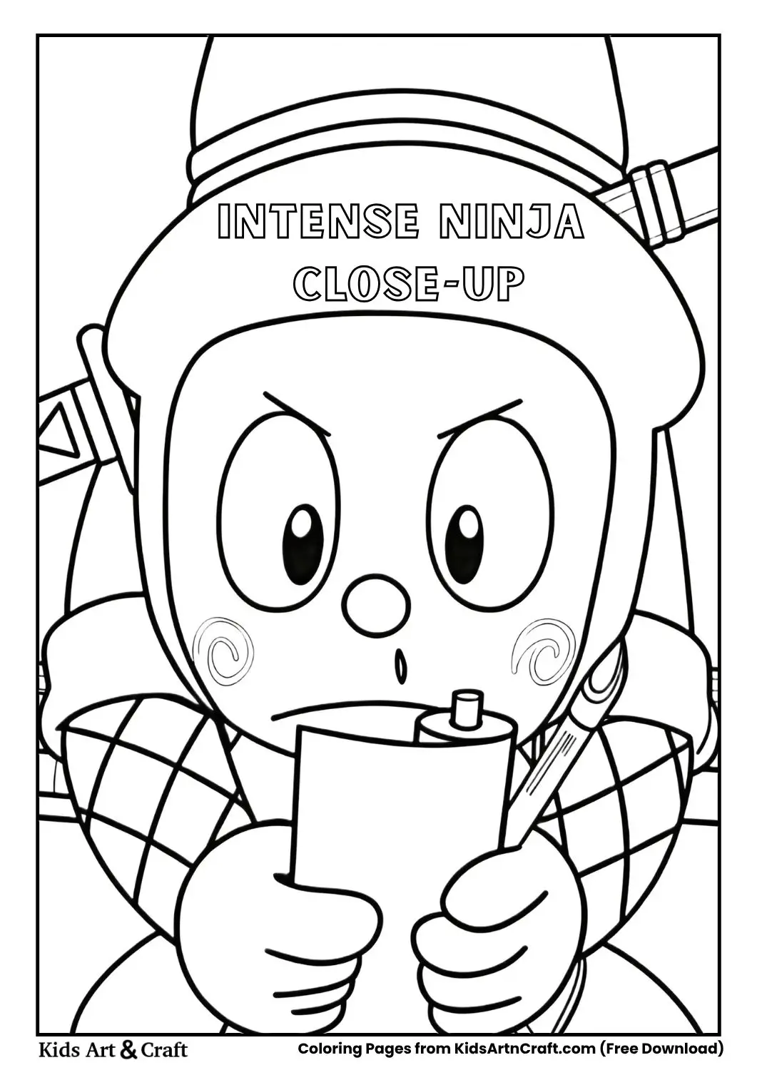 Close-up ninja holding a scroll with angry expression