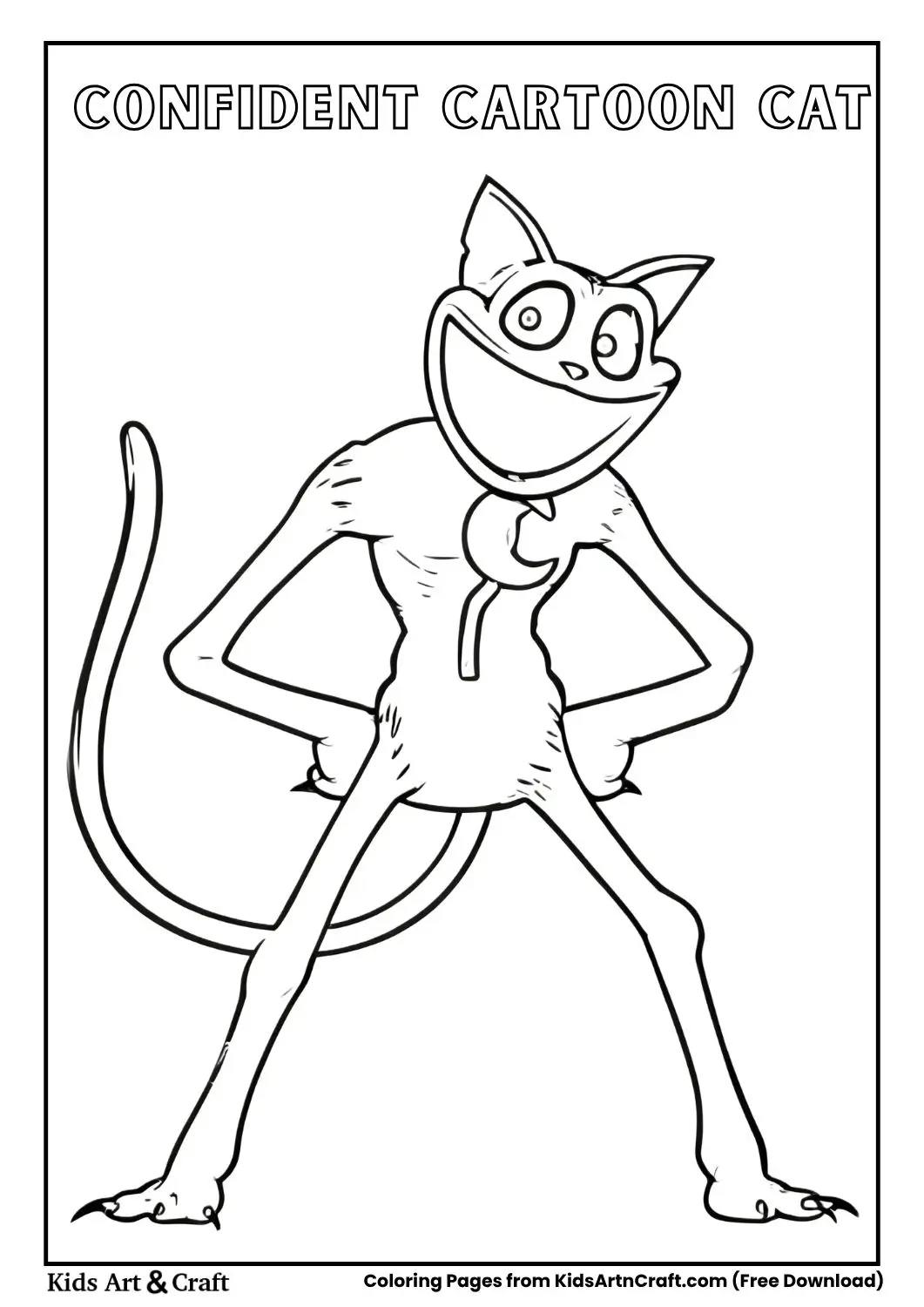 Cartoon cat standing with hands on hips coloring page