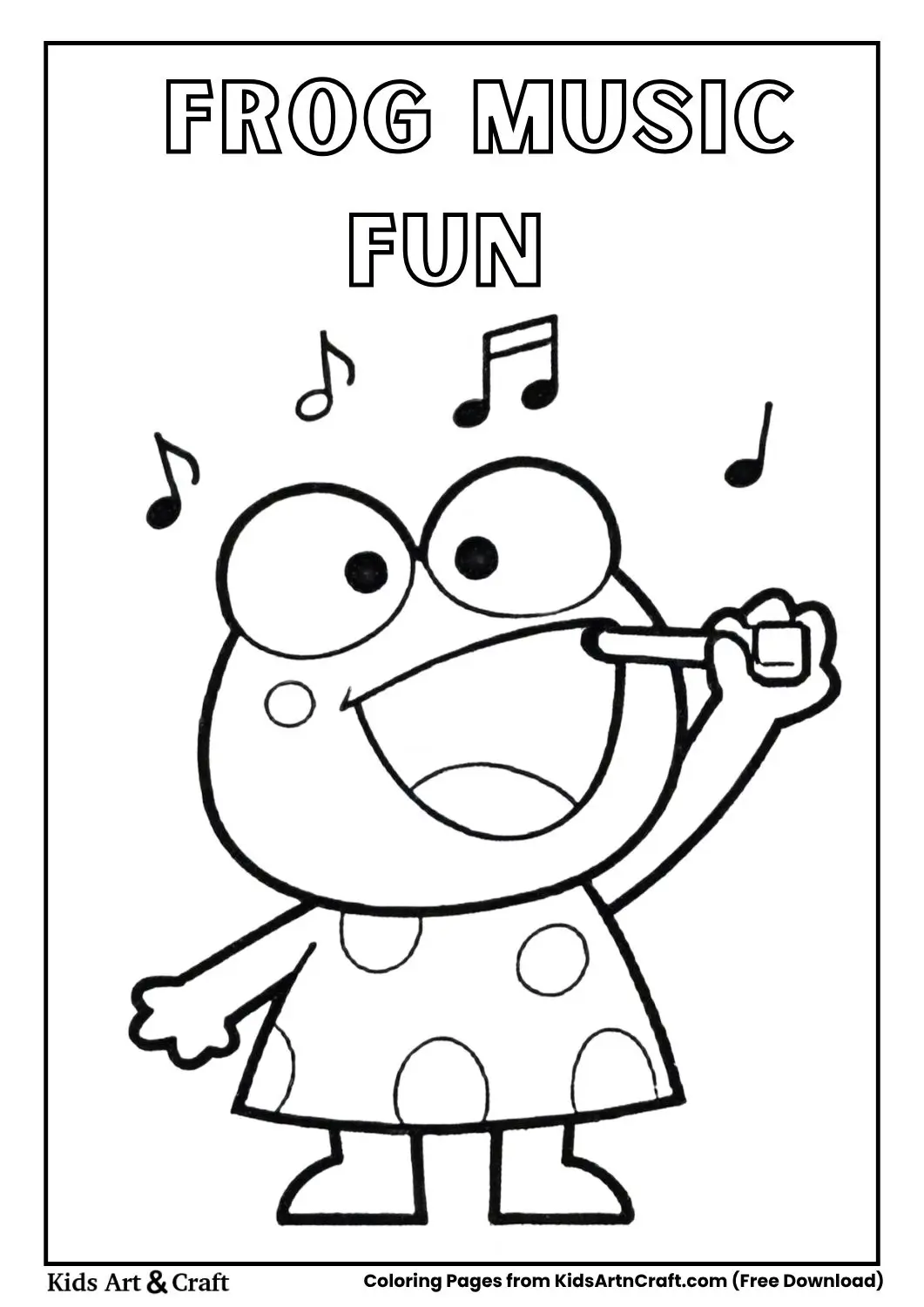 Frog playing a whistle with musical notes around