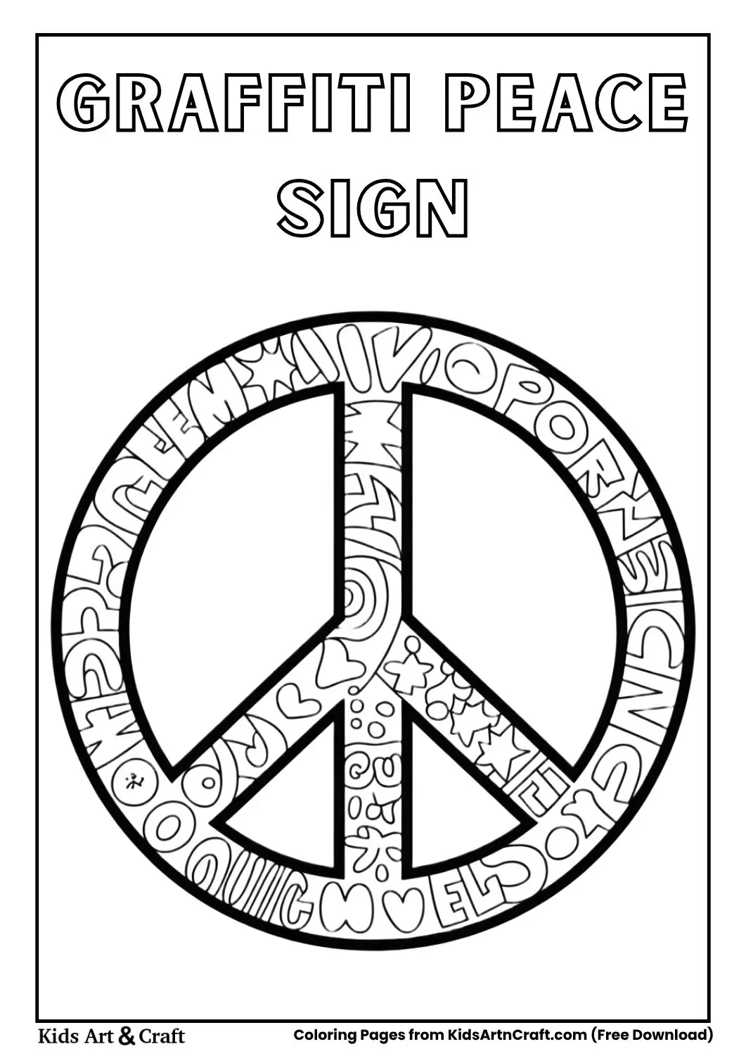 Peace symbol with graffiti patterns coloring page