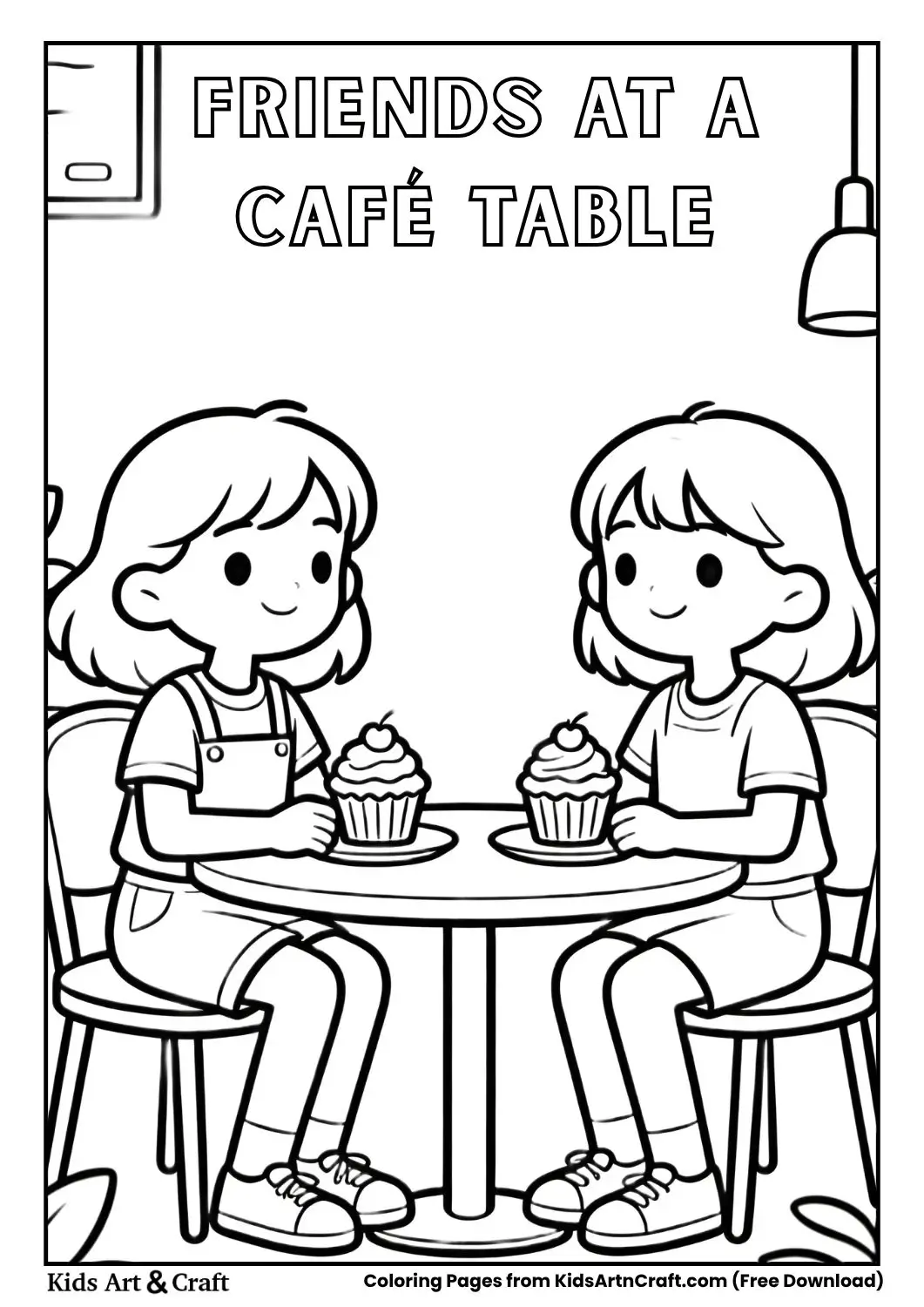 kids eating cupcakes at cafe coloring page