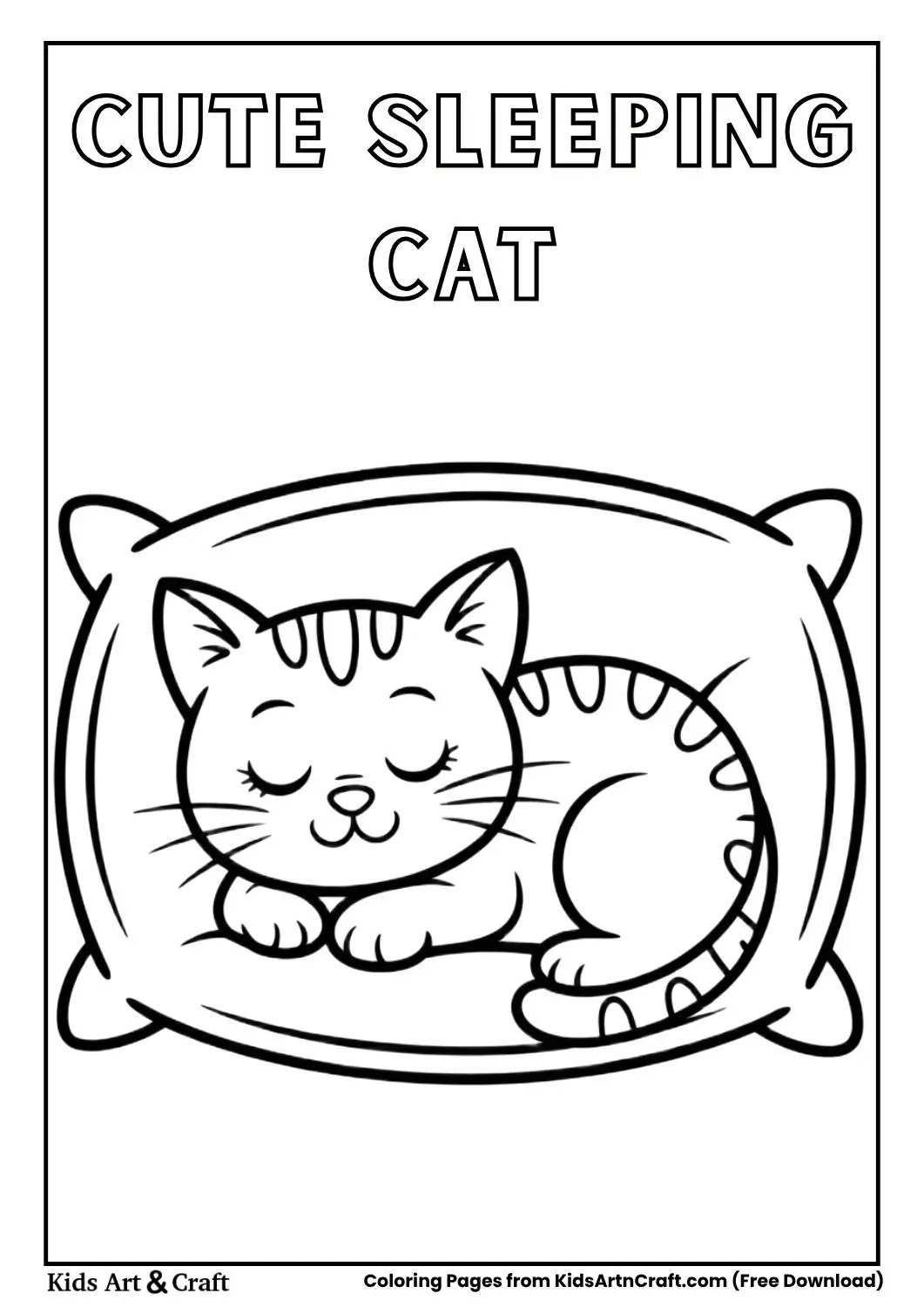 cute cat sleeping on pillow simple coloring page
