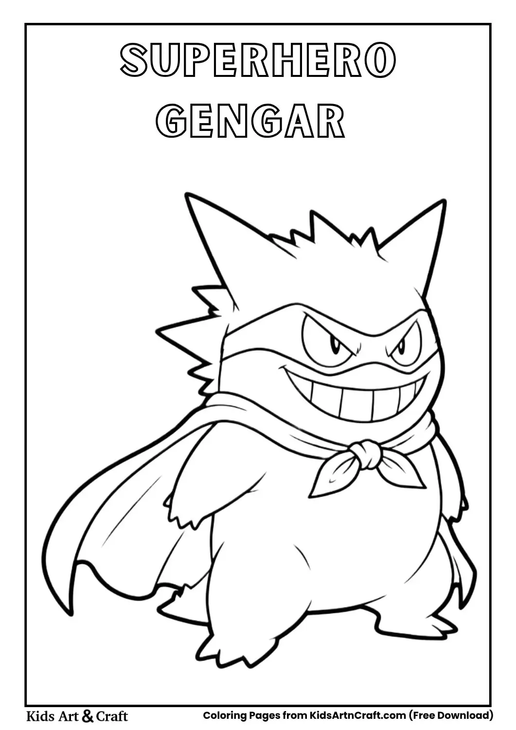 Gengar dressed as superhero with cape and mask