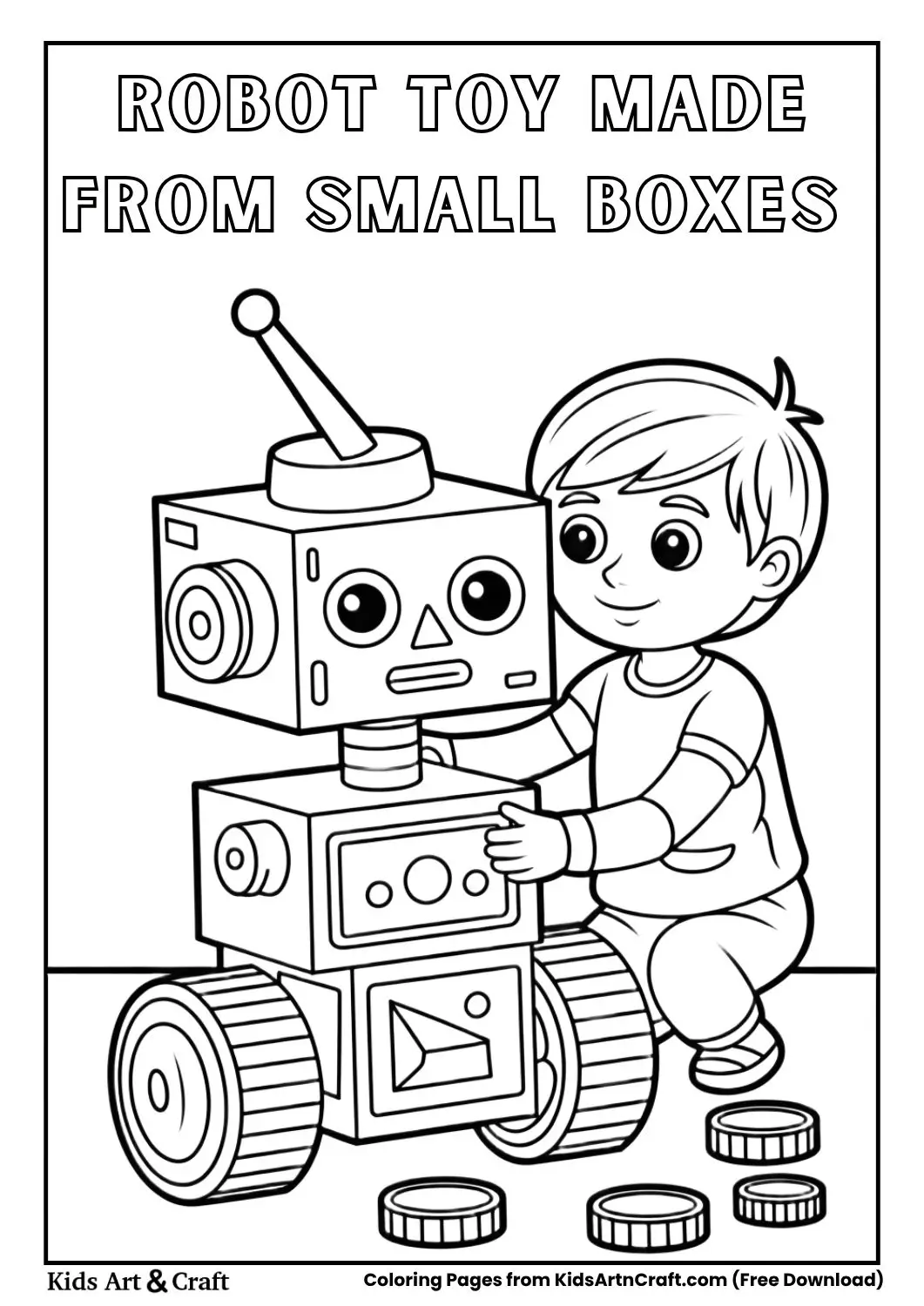 toy robot made from cardboard boxes simple coloring page