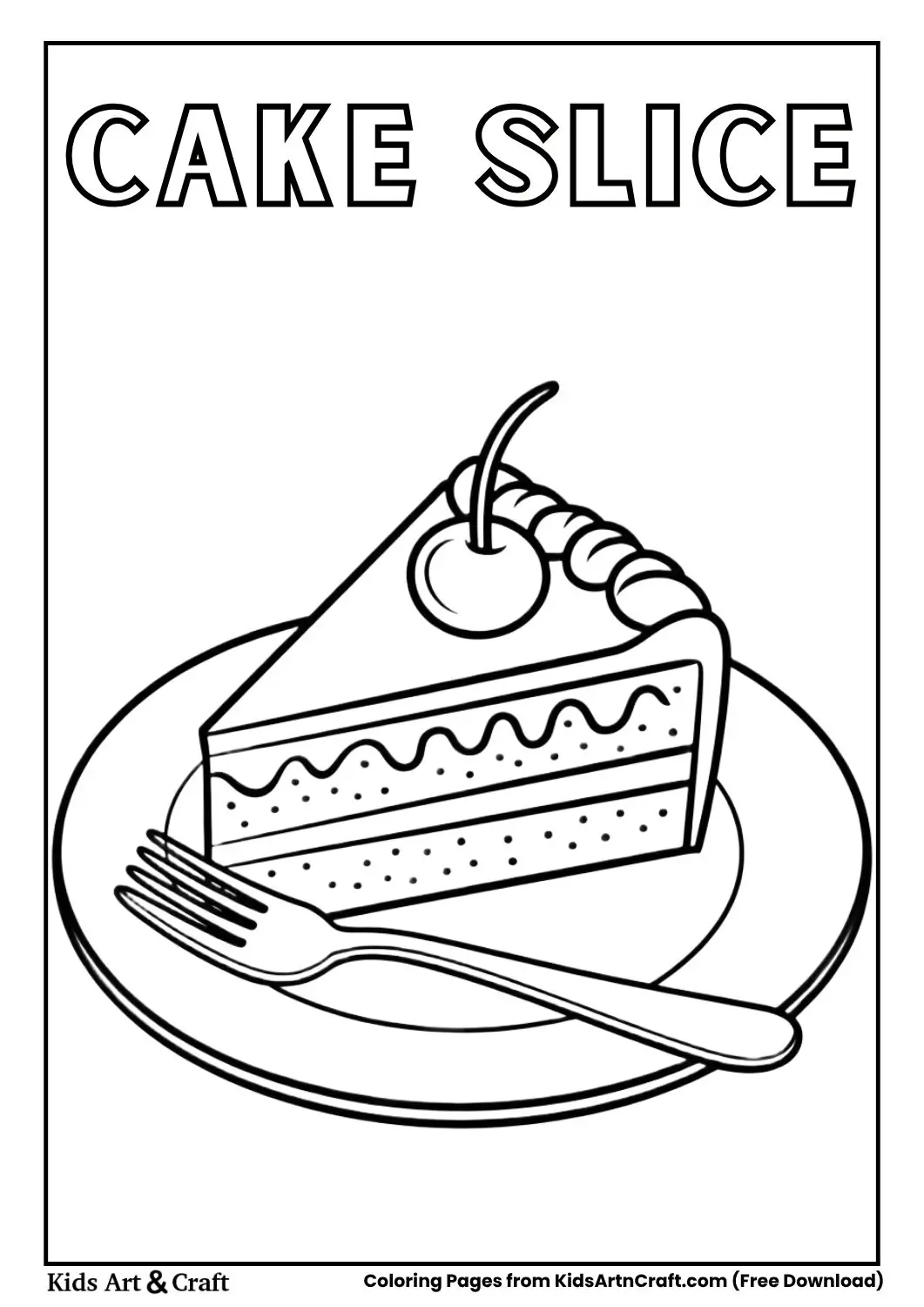 slice of cake on plate with fork coloring page
