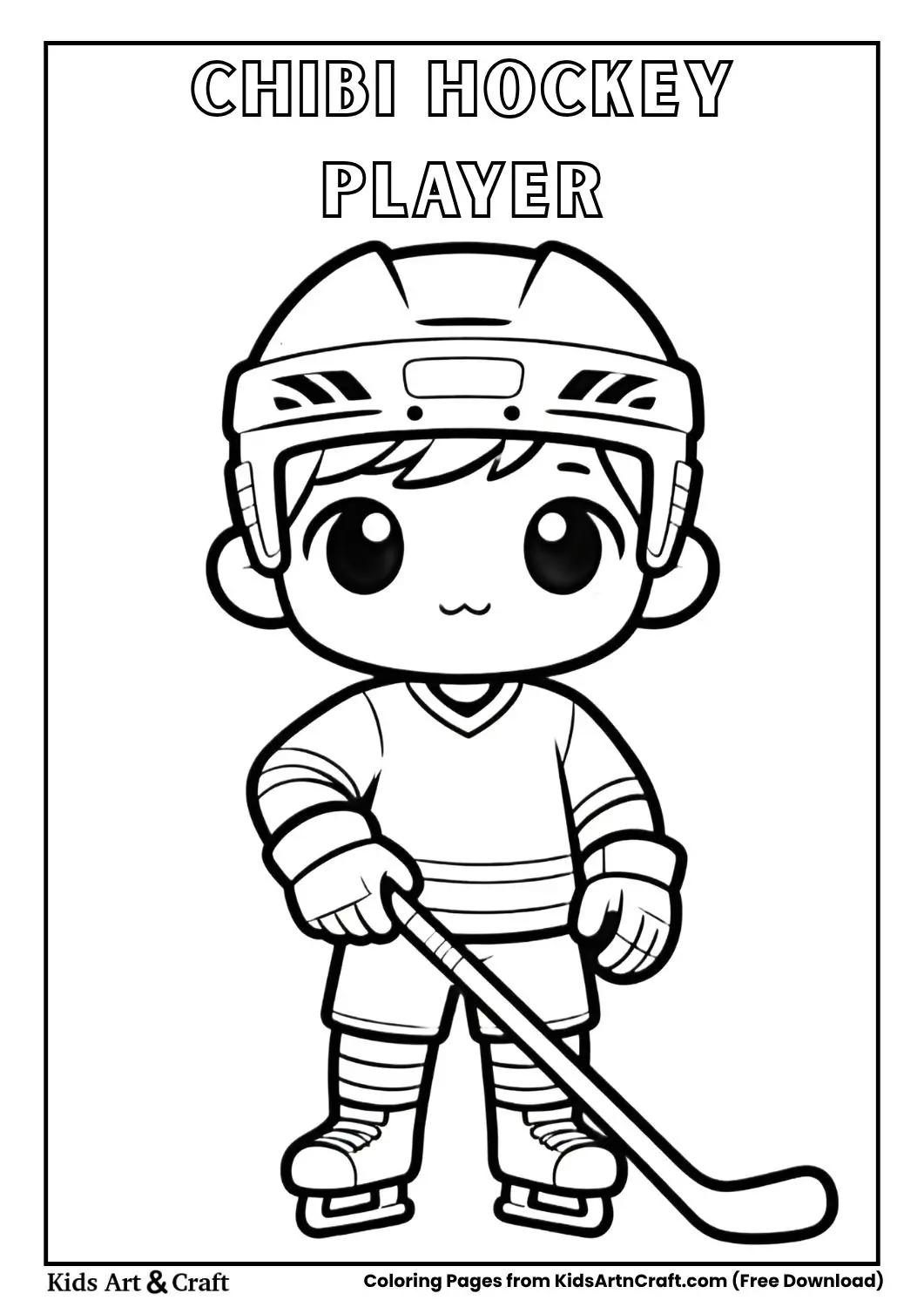 chibi style hockey player with big eyes coloring page