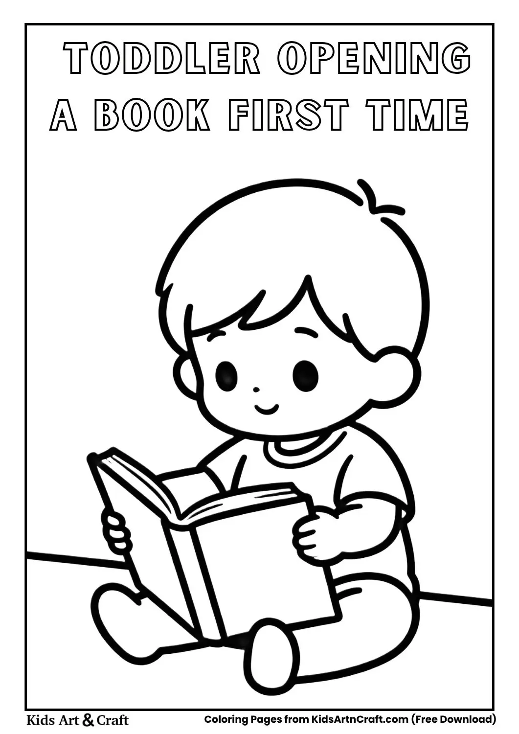 toddler opening a book first time coloring page black and white