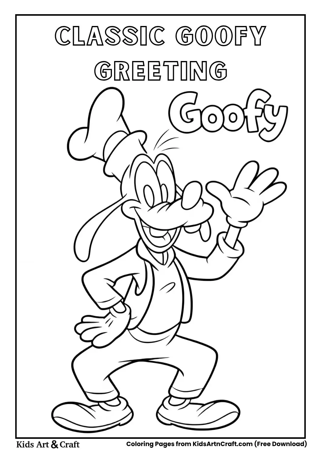 Goofy waving with his name written above him
