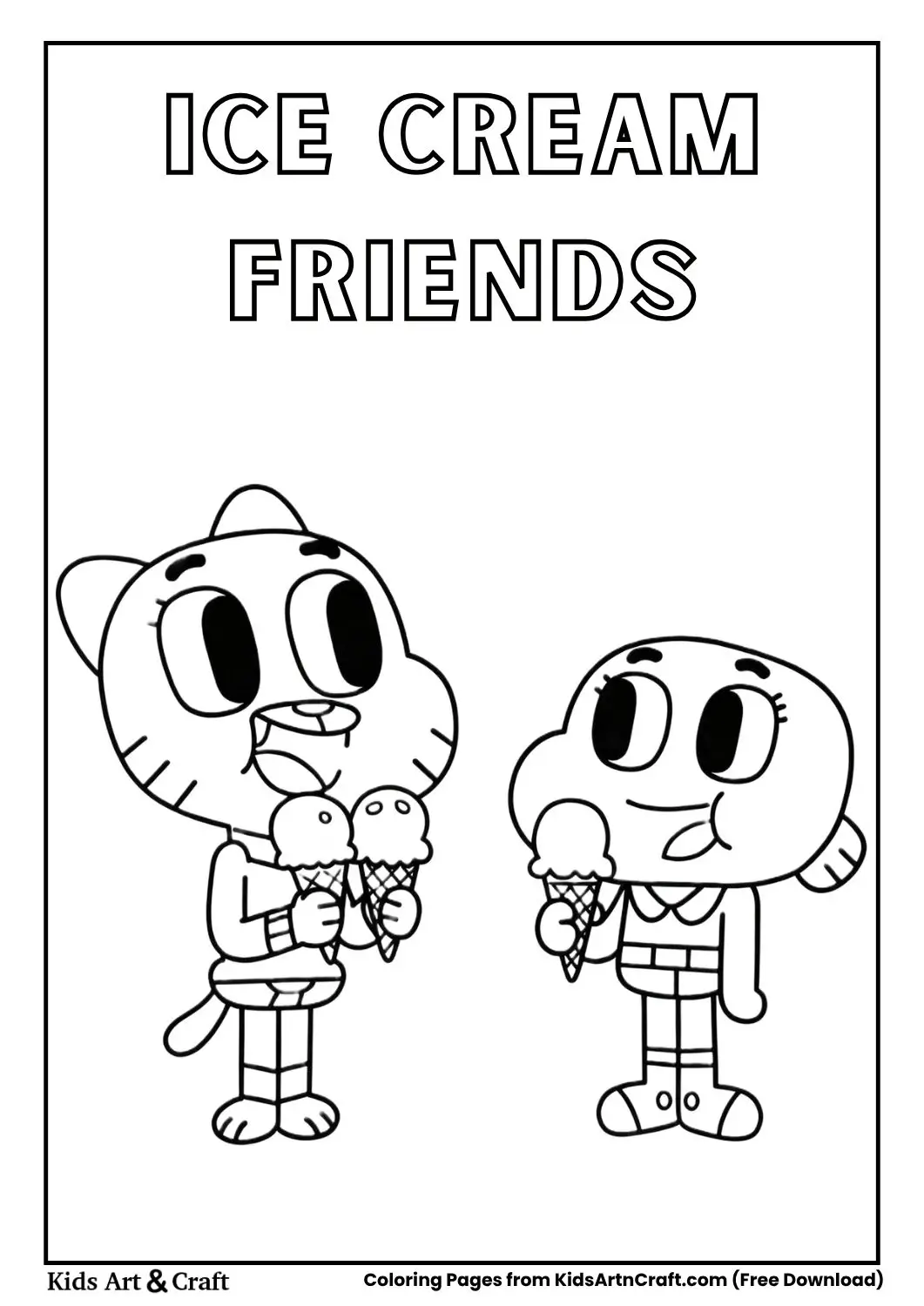 Gumball and Darwin eating ice cream coloring page
