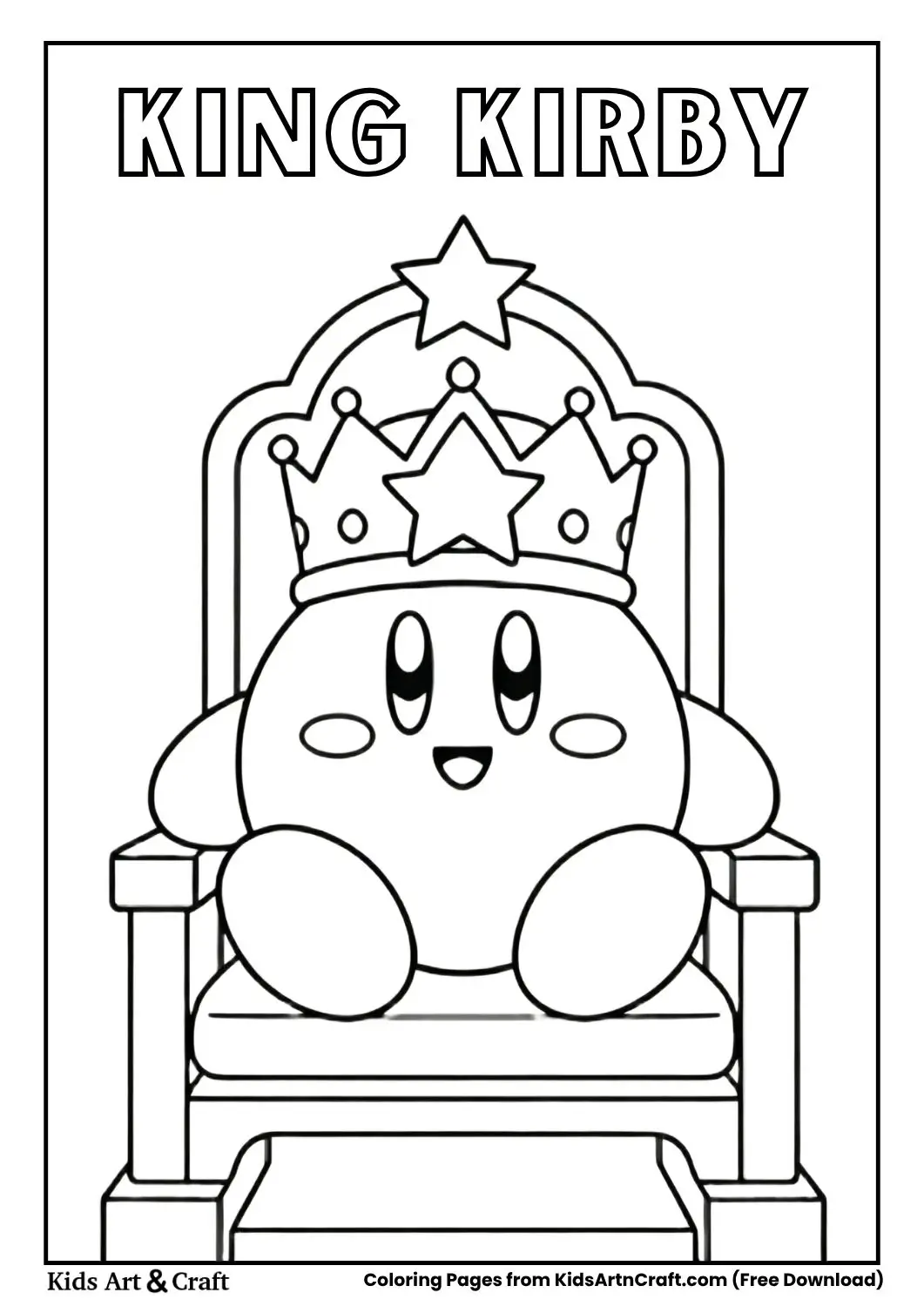 Kirby sitting on a throne wearing a crown
