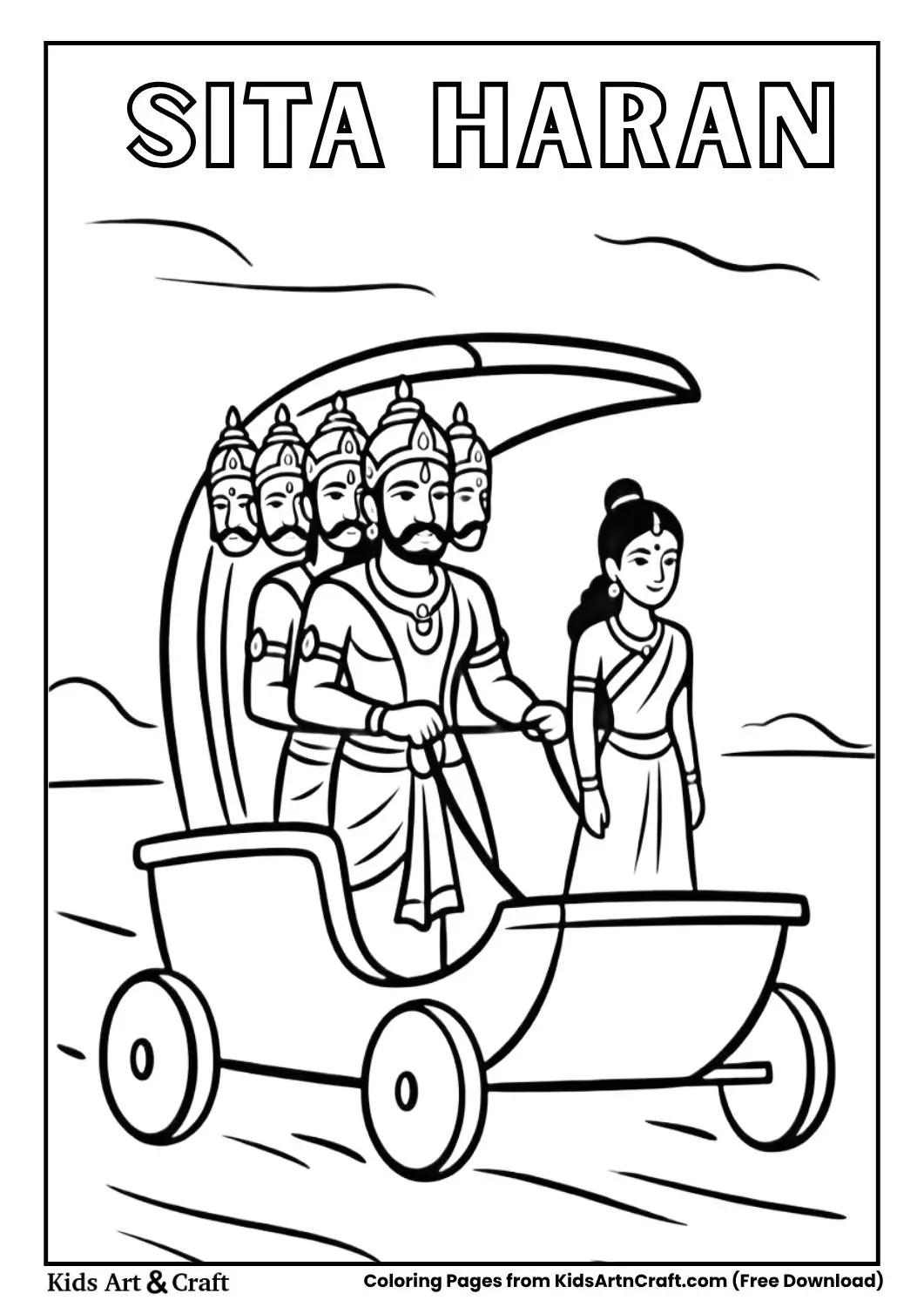 Ravana taking Sita flying chariot coloring page