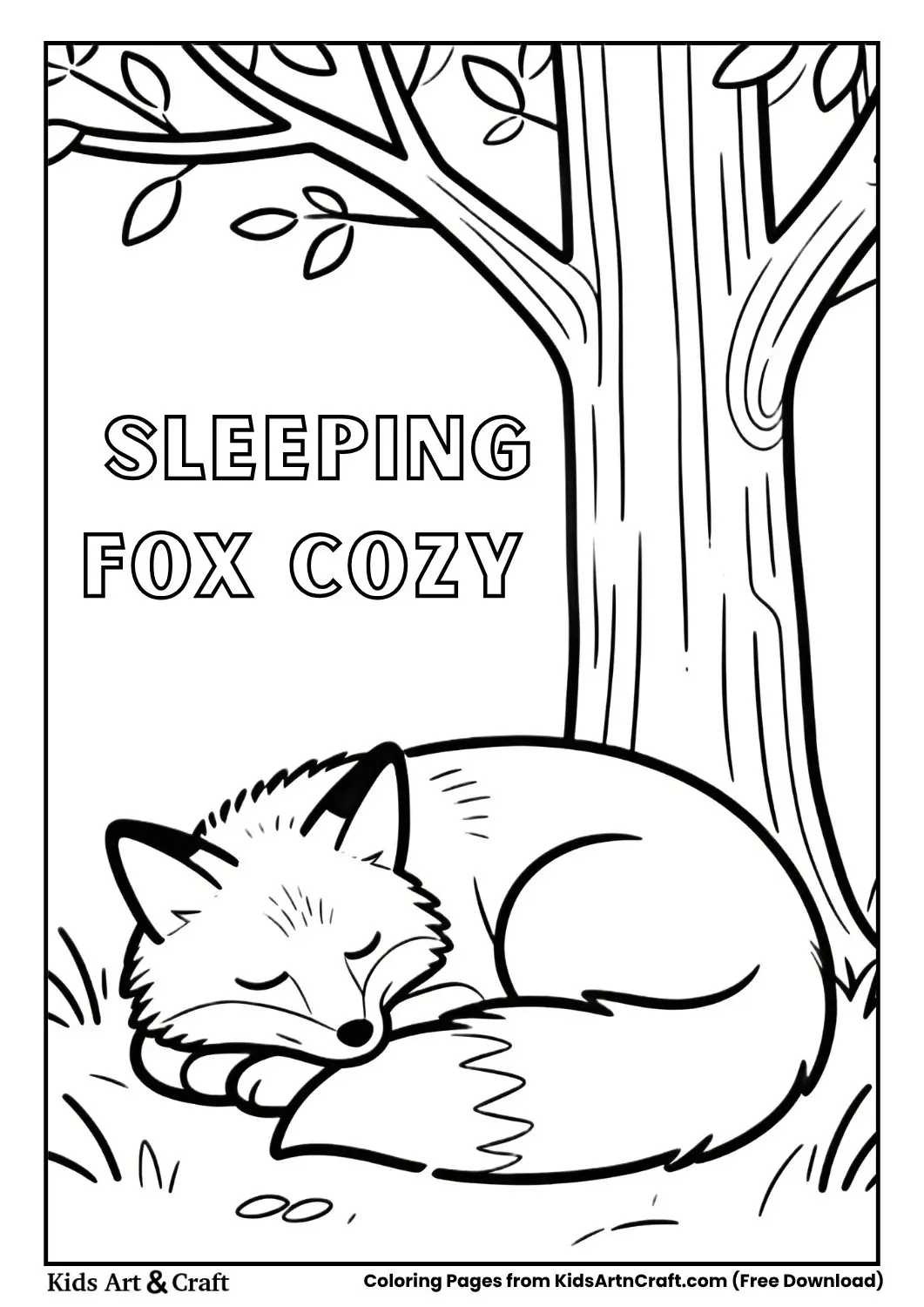 Fox sleeping under tree coloring page